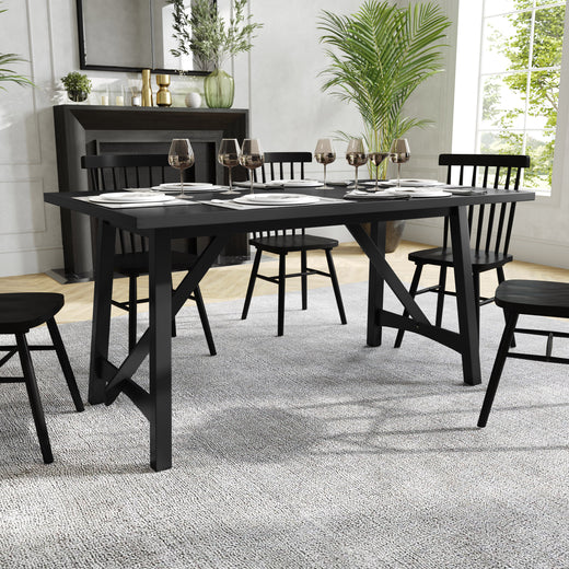 Everly Solid Wood Trestle Base Dining Table, Farmhouse Style Table with Seating for 6