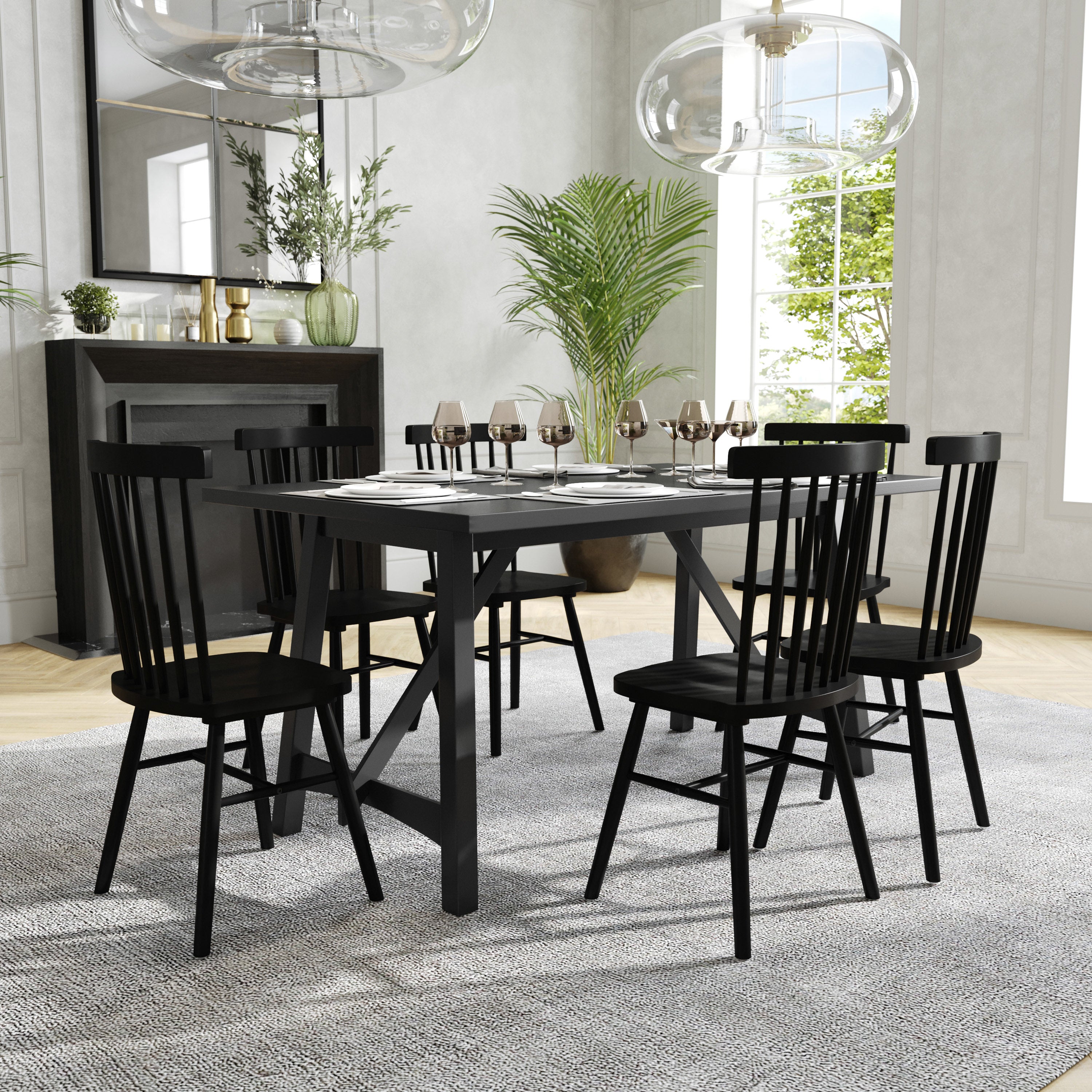 Everly Solid Wood Trestle Base Dining Table, Farmhouse Style Table with Seating for 6