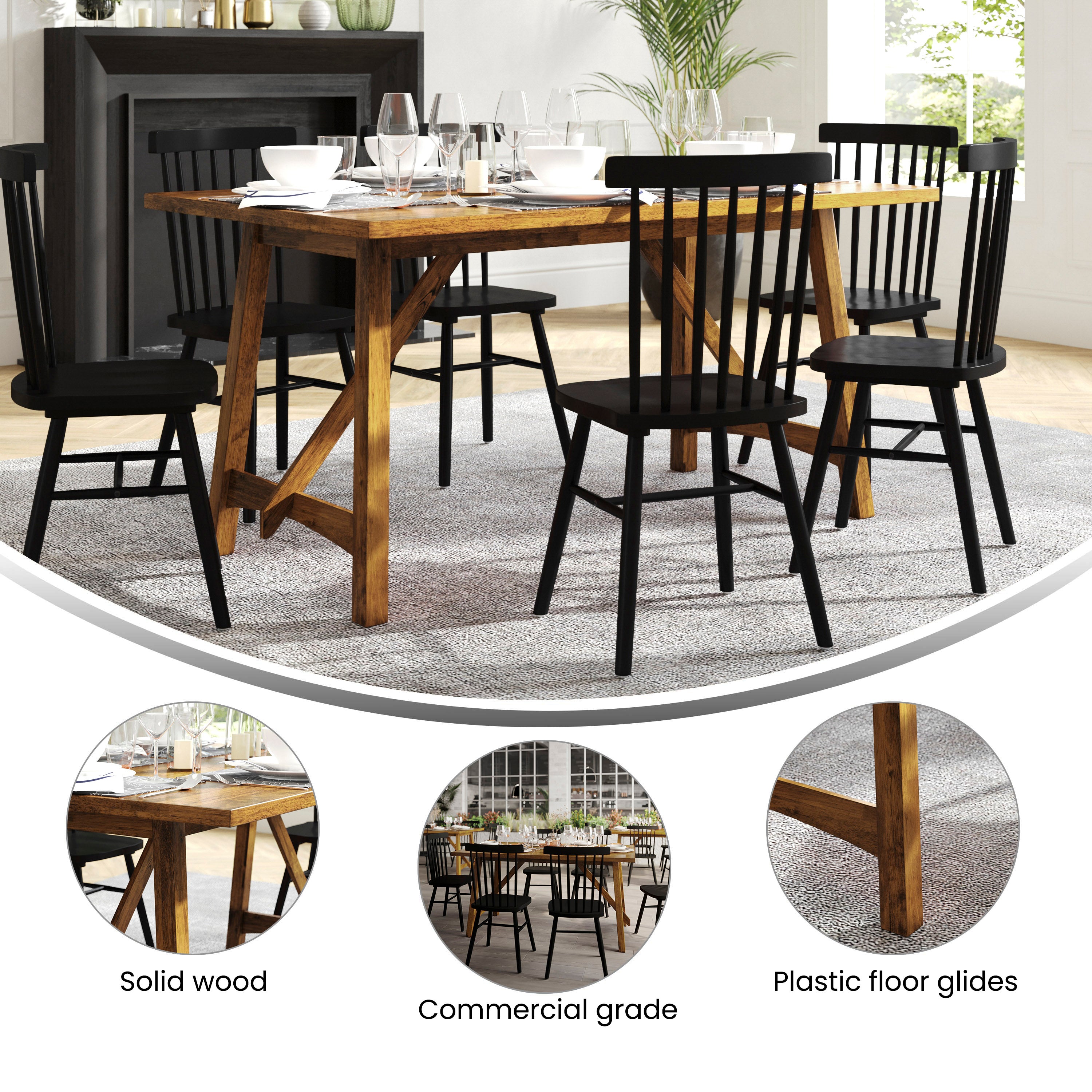Everly Solid Wood Trestle Base Dining Table, Farmhouse Style Table with Seating for 6
