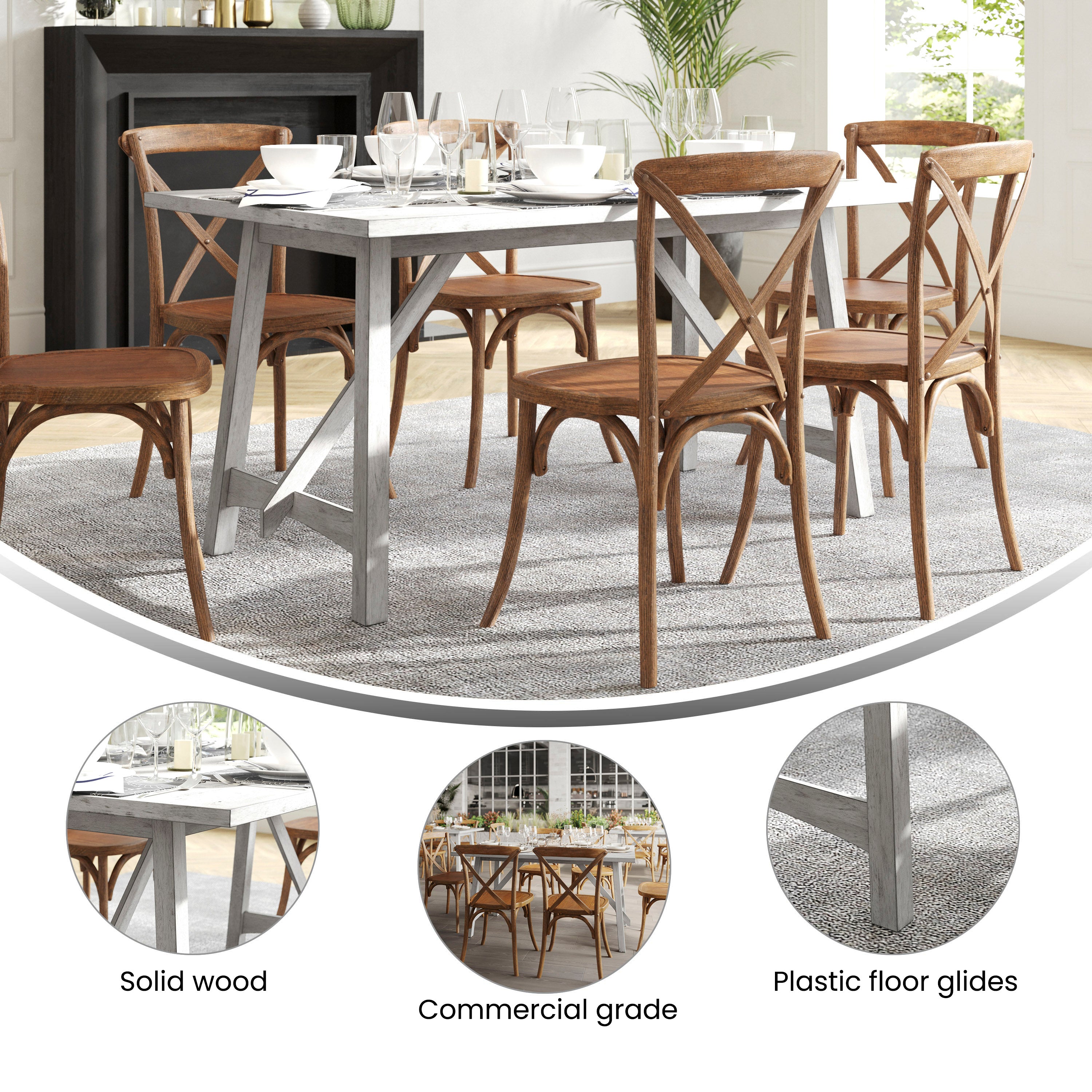 Everly Solid Wood Trestle Base Dining Table, Farmhouse Style Commercial Grade Table with Seating for 6-Dining Table-Flash Furniture-Wall2Wall Furnishings