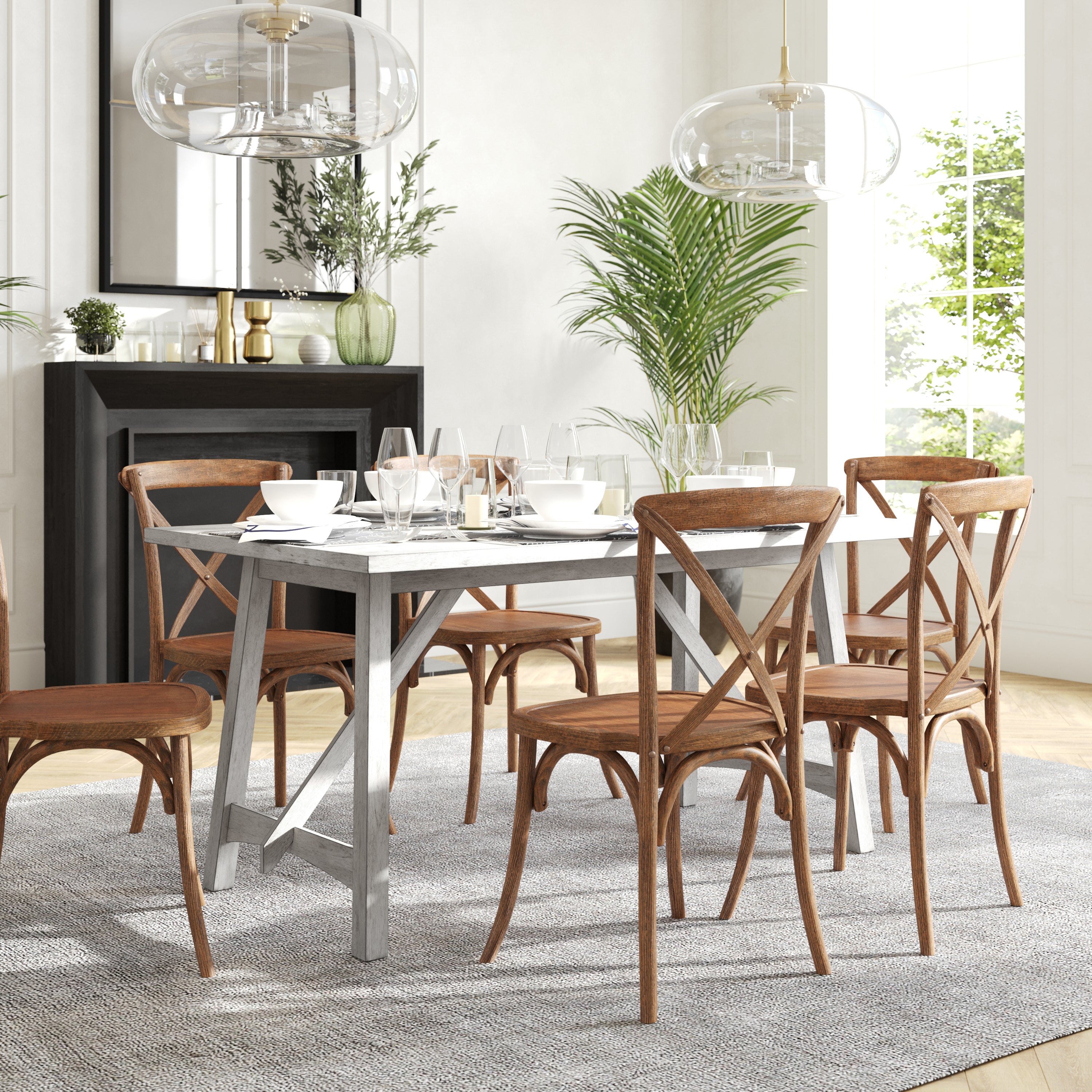 Everly Solid Wood Trestle Base Dining Table, Farmhouse Style Table with Seating for 6