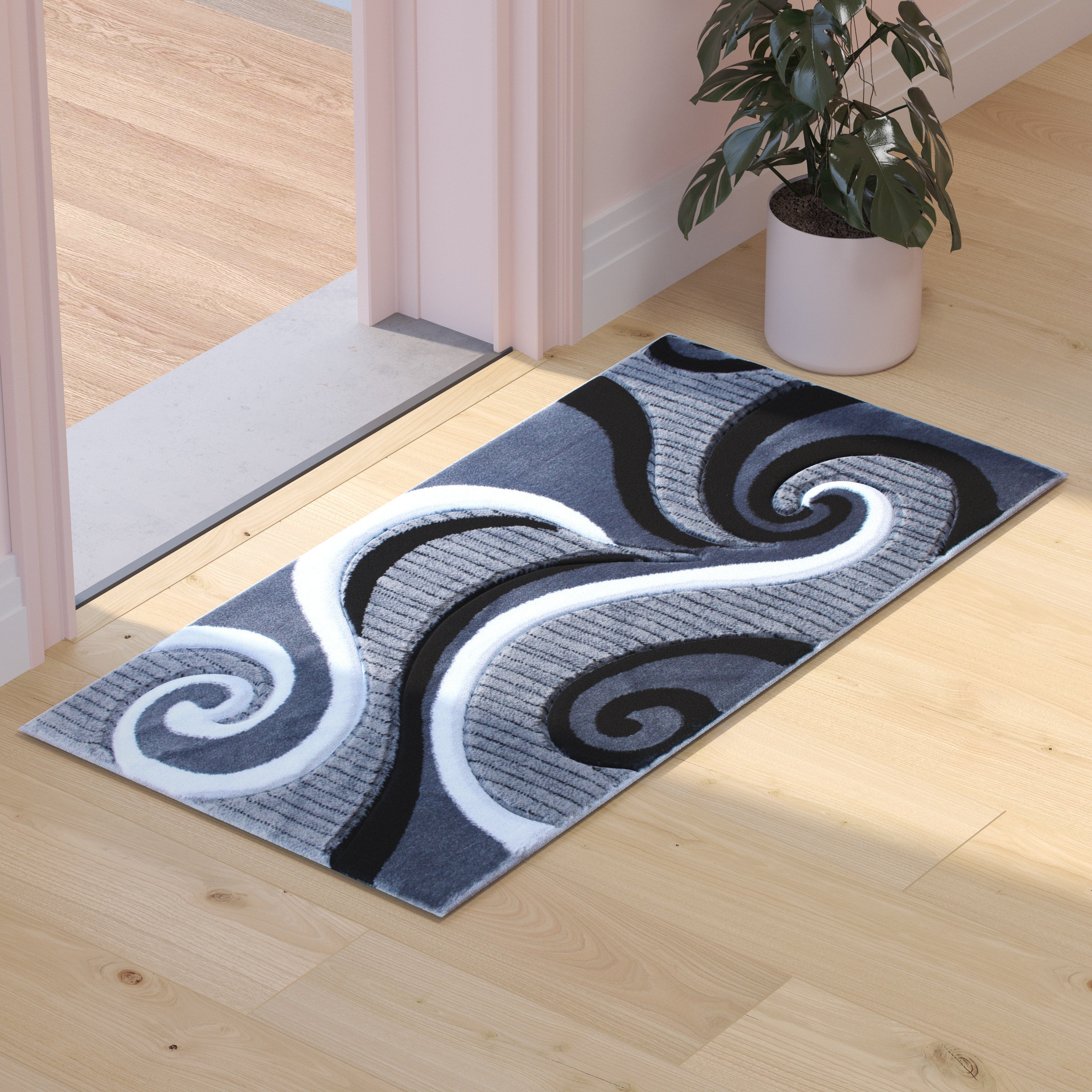 Athos Collection Abstract Area Rug - Olefin Rug with Jute Backing - Hallway, Entryway, Living Room or Bedroom-Area Rug-Flash Furniture-Wall2Wall Furnishings