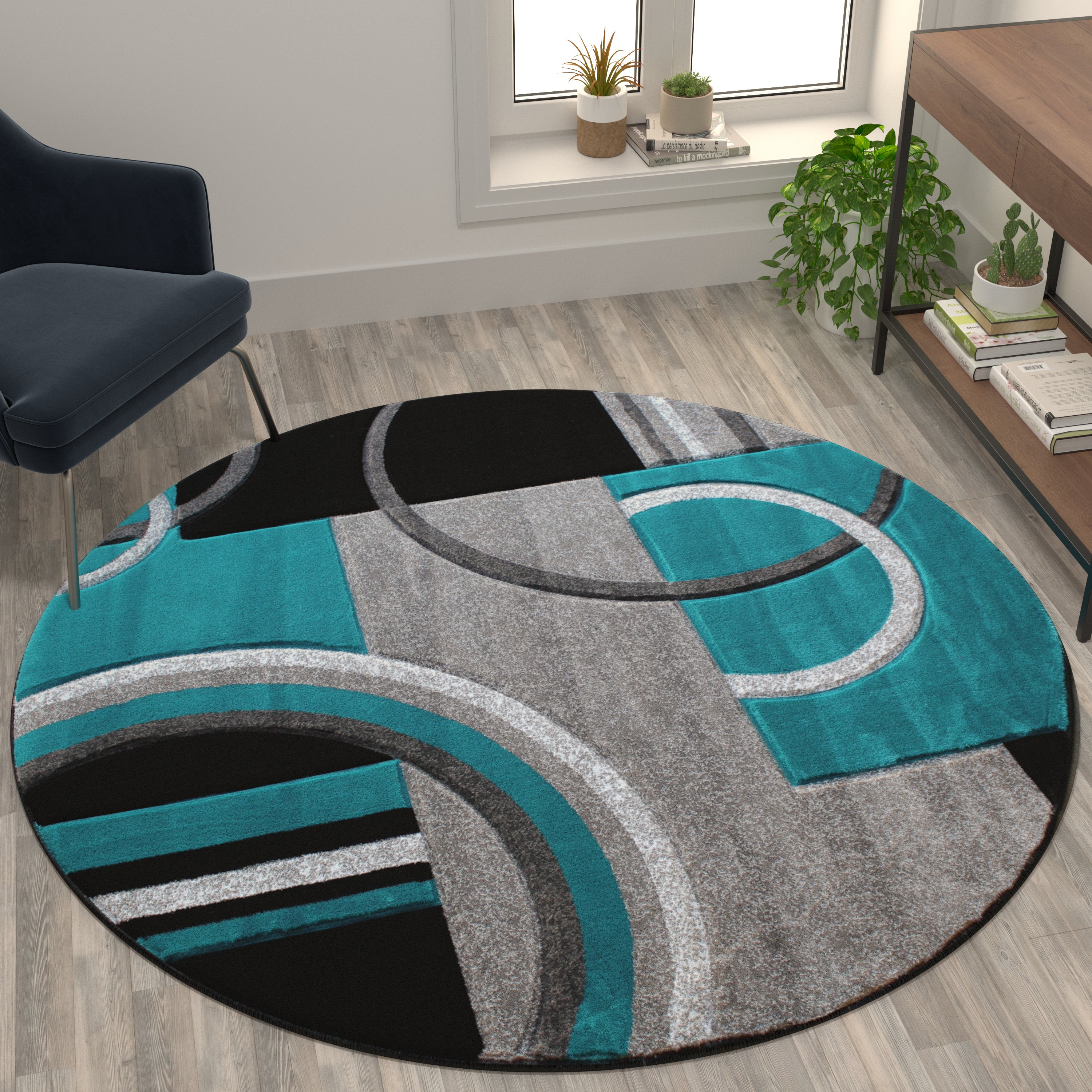 Audra Collection Abstract Area Rug - Olefin Rug with Jute Backing - Entryway, Living Room or Bedroom