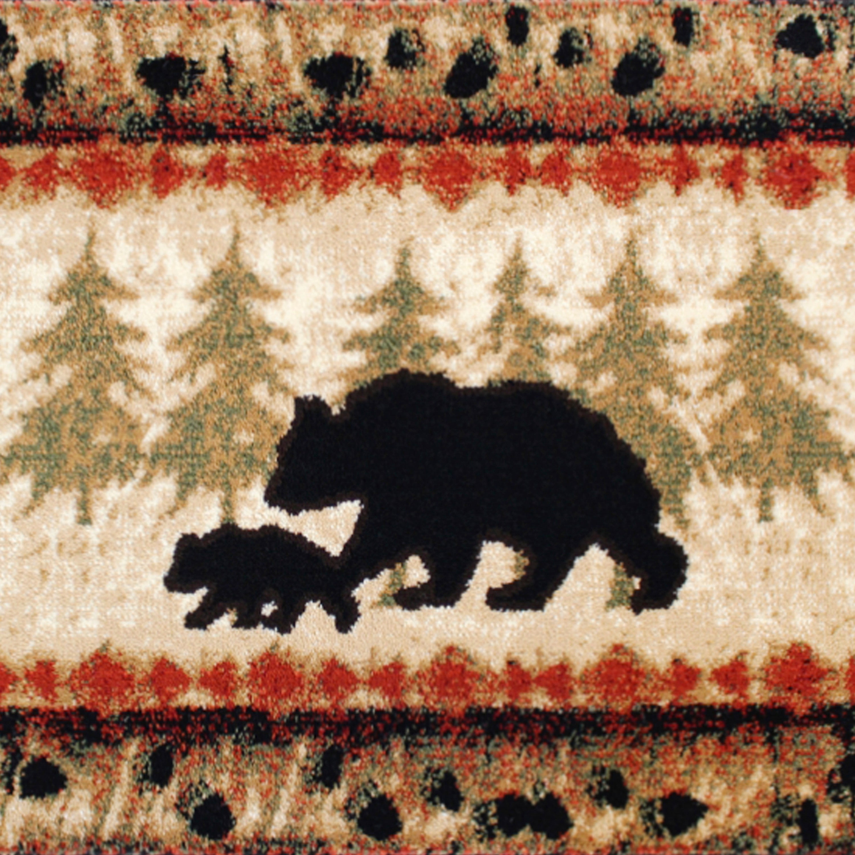 Ursus Collection Rustic Lodge Wandering Black Bear and Cub Area Rug with Jute Backing-Indoor Area Rug-Flash Furniture-Wall2Wall Furnishings
