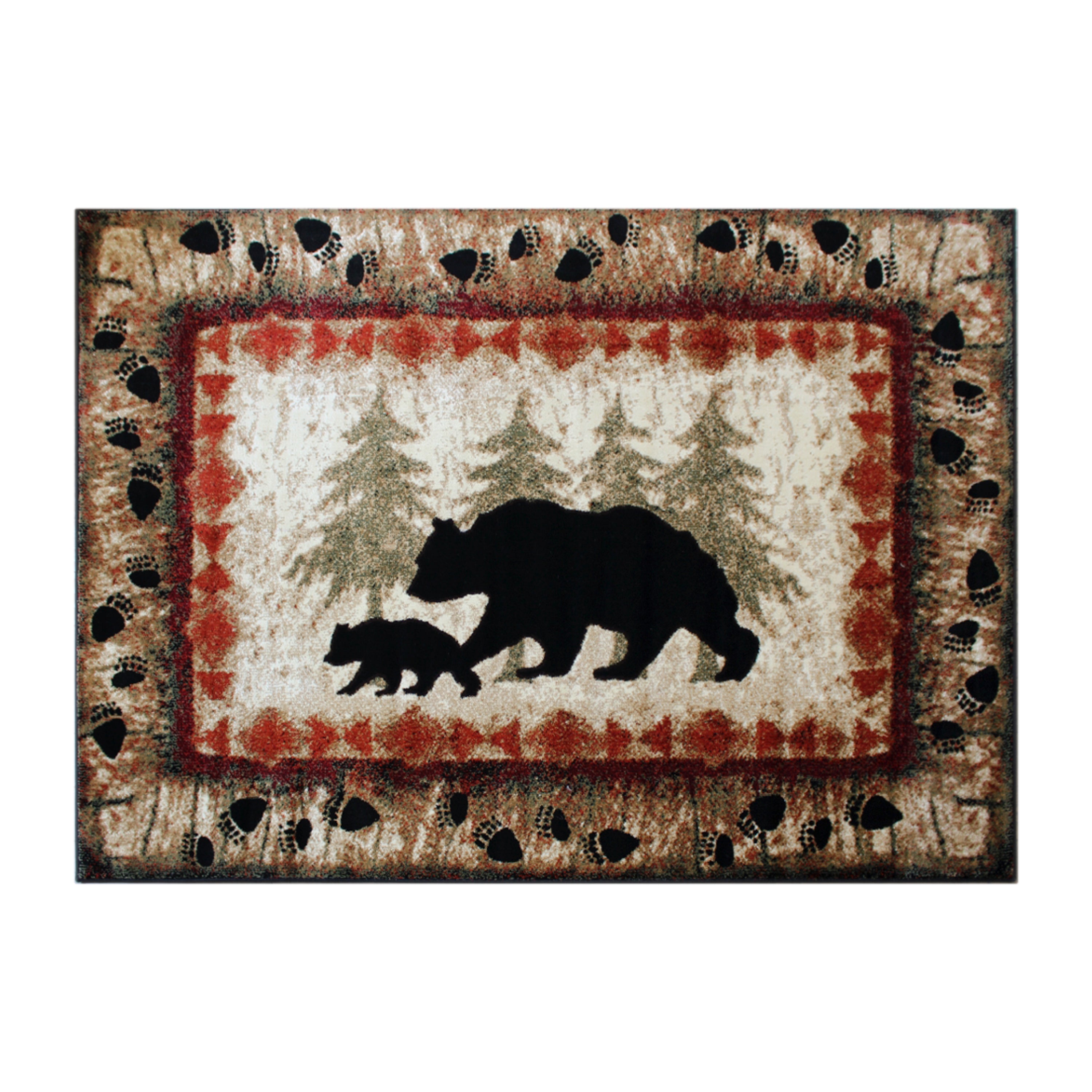 Ursus Collection Rustic Lodge Wandering Black Bear and Cub Area Rug with Jute Backing-Area Rug-Flash Furniture-Wall2Wall Furnishings