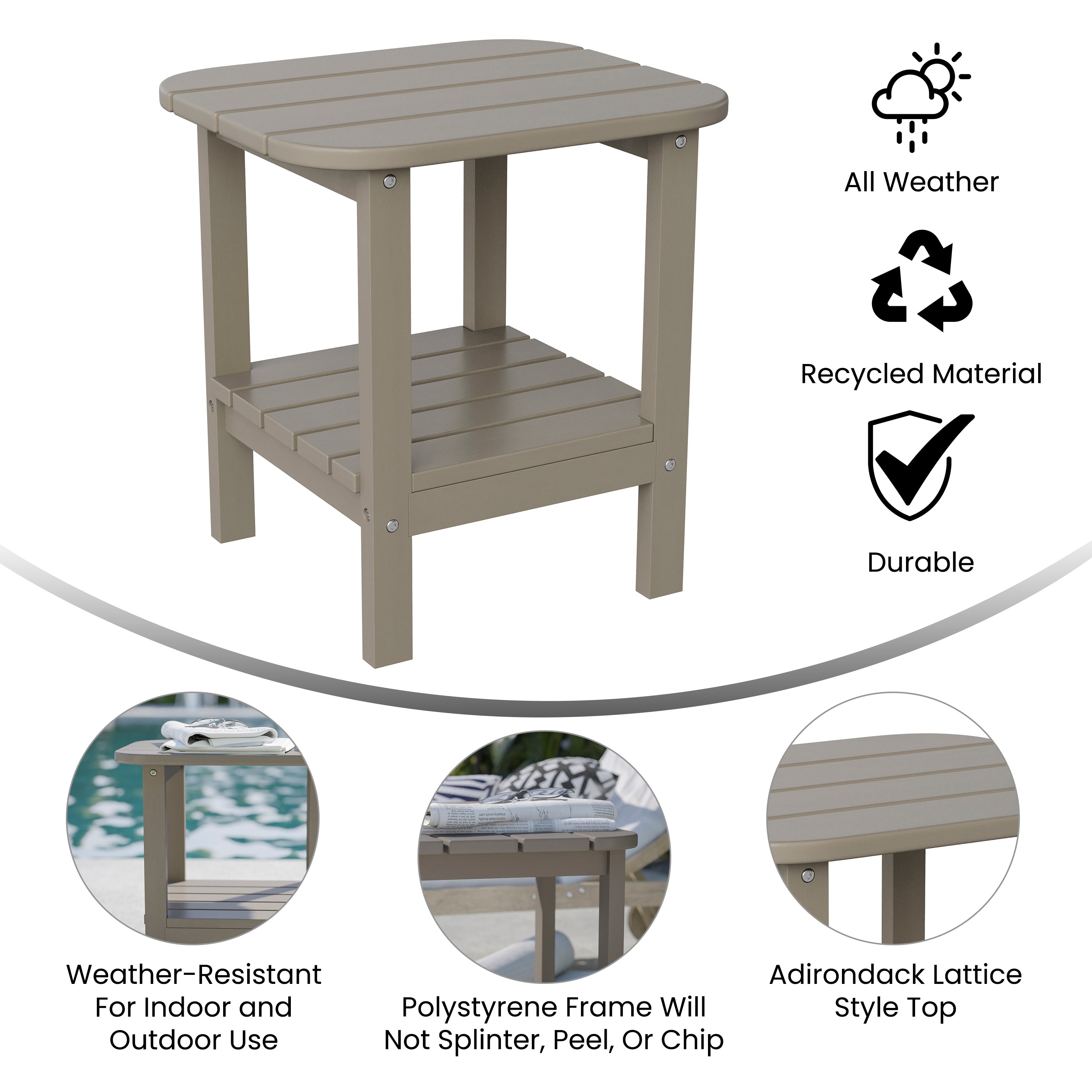 Newport HDPE 2-Tier Adirondack Side Table - All-Weather - Indoor/Outdoor-Plastic Adirondack Table-Flash Furniture-Wall2Wall Furnishings