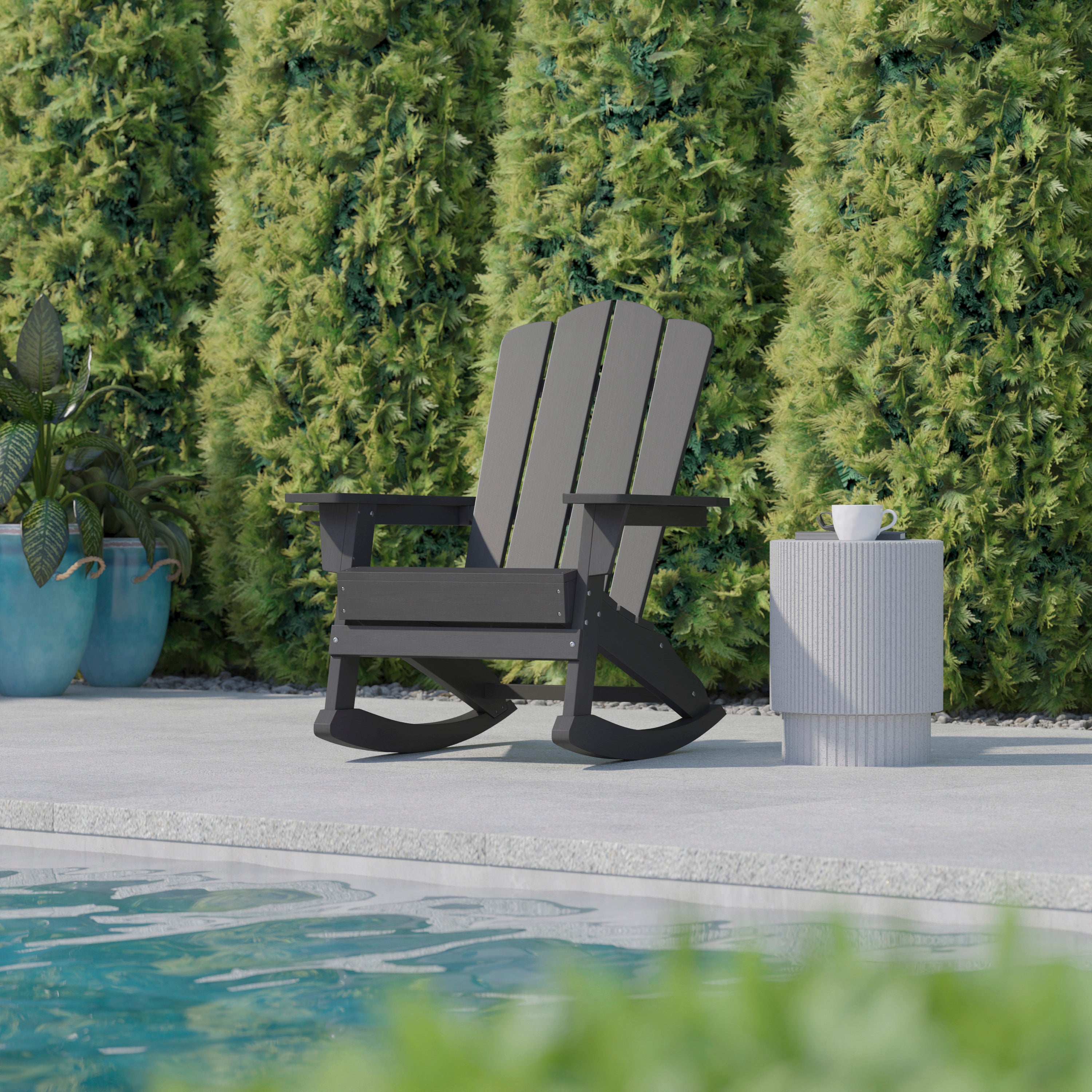 Newport HDPE Adirondack Chair with Cup Holder and Pull Out Ottoman, All-Weather HDPE Indoor/Outdoor Chair-Rocking Adirondack Chair-Flash Furniture-Wall2Wall Furnishings