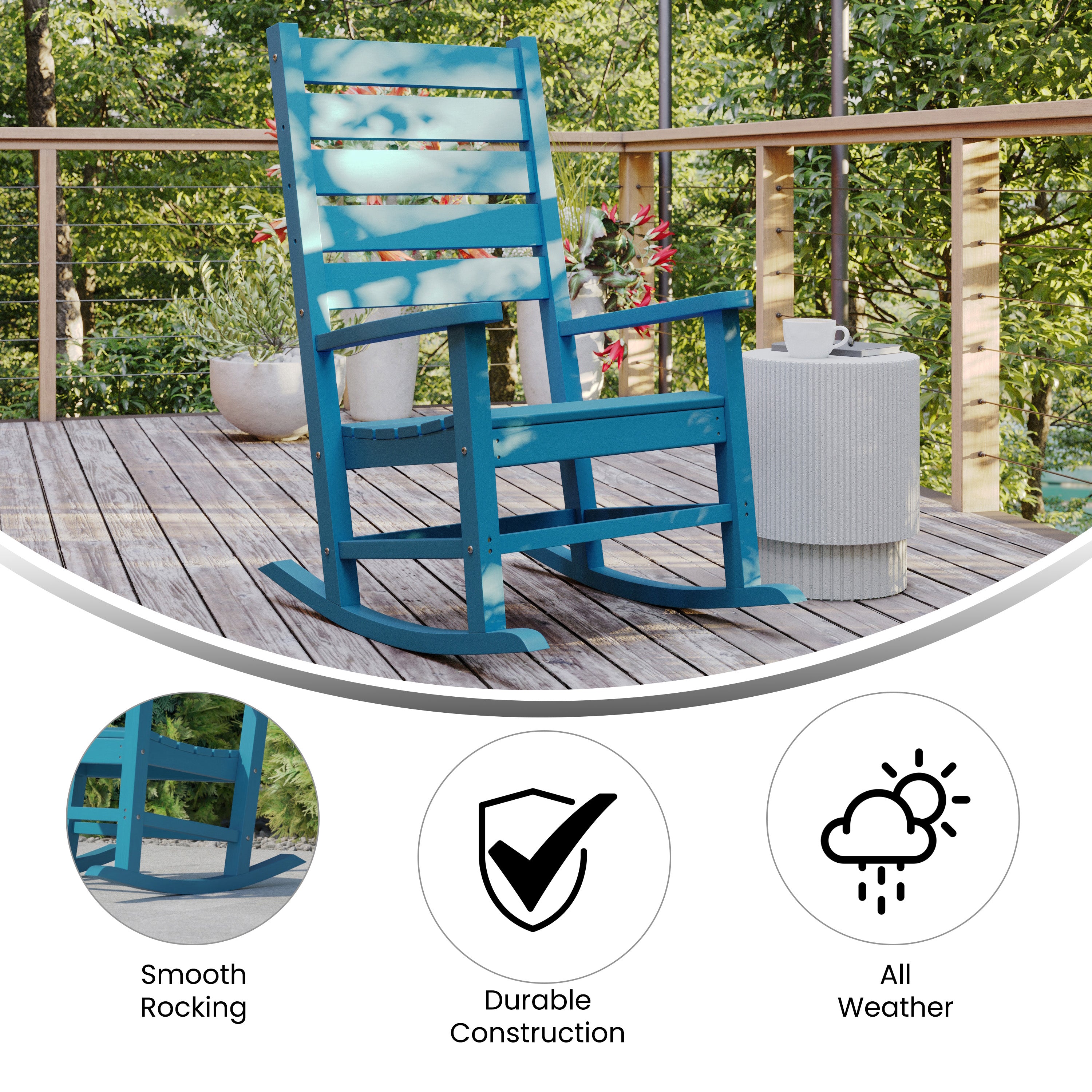 Manchester Contemporary Rocking Chair, All-Weather HDPE Indoor/Outdoor Rocker-Outdoor Rocking Chair-Flash Furniture-Wall2Wall Furnishings
