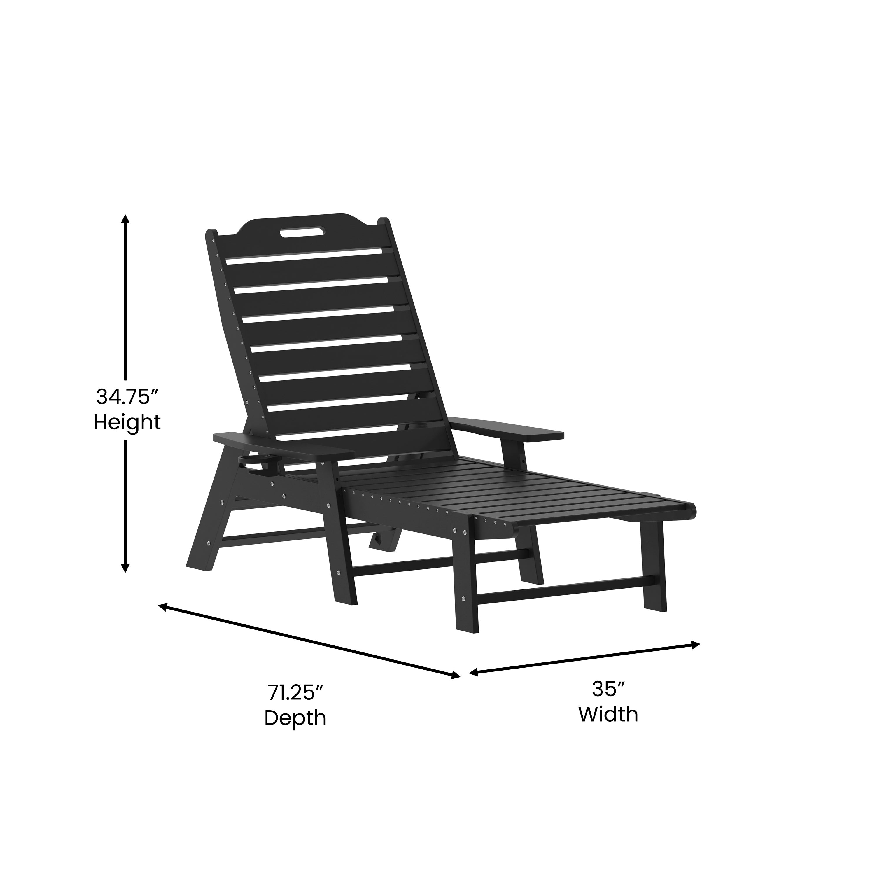 Monterey Adjustable Adirondack Lounger with Cup Holder- All-Weather Indoor/Outdoor HDPE Lounge Chair-Adirondack Lounge Chair-Flash Furniture-Wall2Wall Furnishings