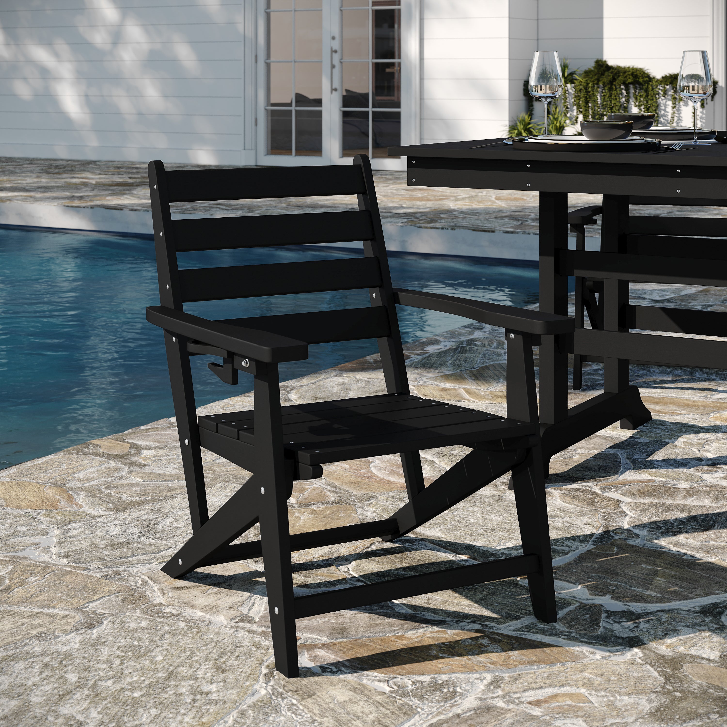 Tolleson Adirondack Dining Chair with Fold Out Cup Holder, Weather Resistant Recycled HDPE Adirondack Chair