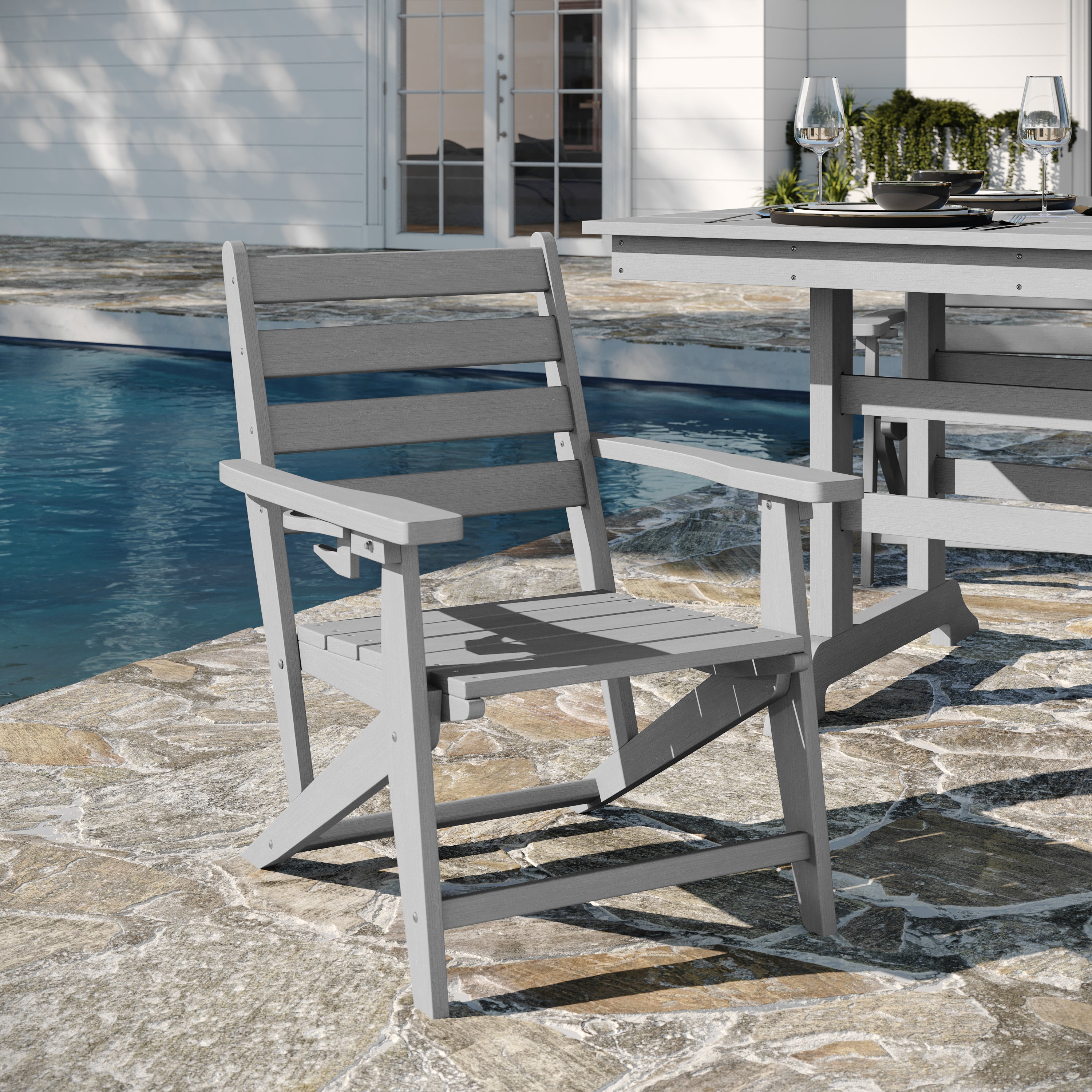 Tolleson Adirondack Dining Chair with Fold Out Cup Holder, Weather Resistant Recycled HDPE Adirondack Chair