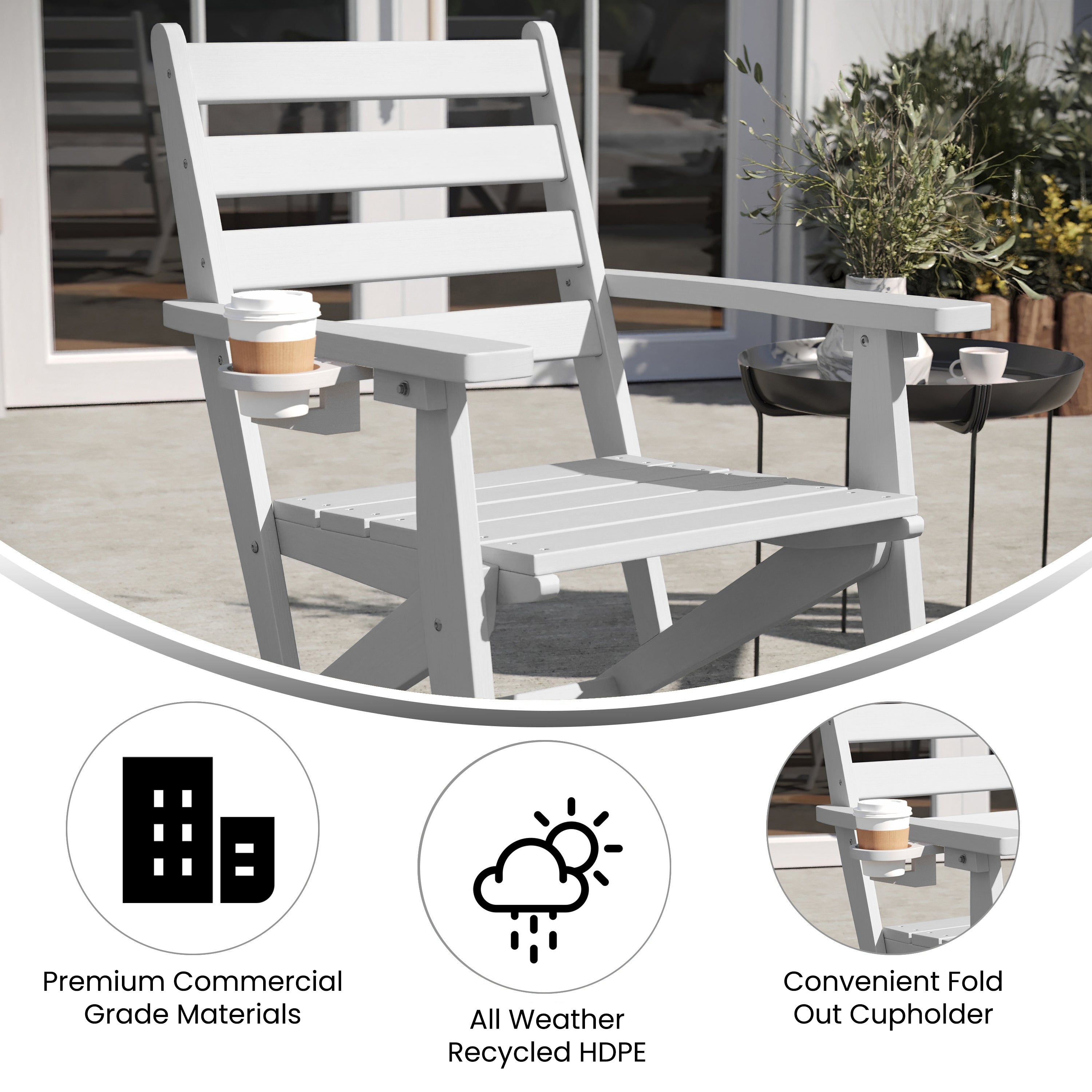 Tolleson Adirondack Dining Chair with Fold Out Cup Holder, Weather Resistant Recycled HDPE Adirondack Chair