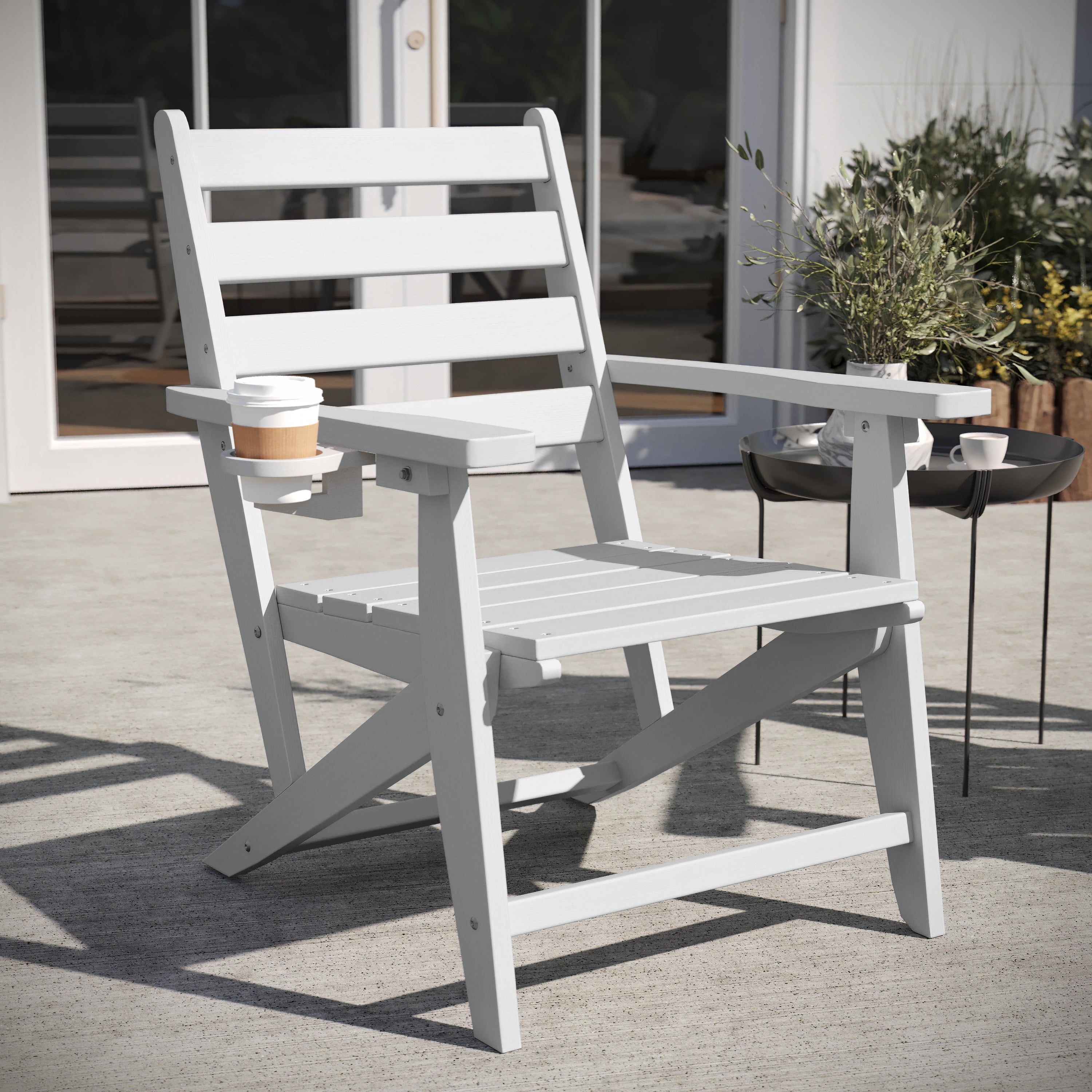 Tolleson Adirondack Dining Chair with Fold Out Cup Holder, Weather Resistant Recycled HDPE Adirondack Chair