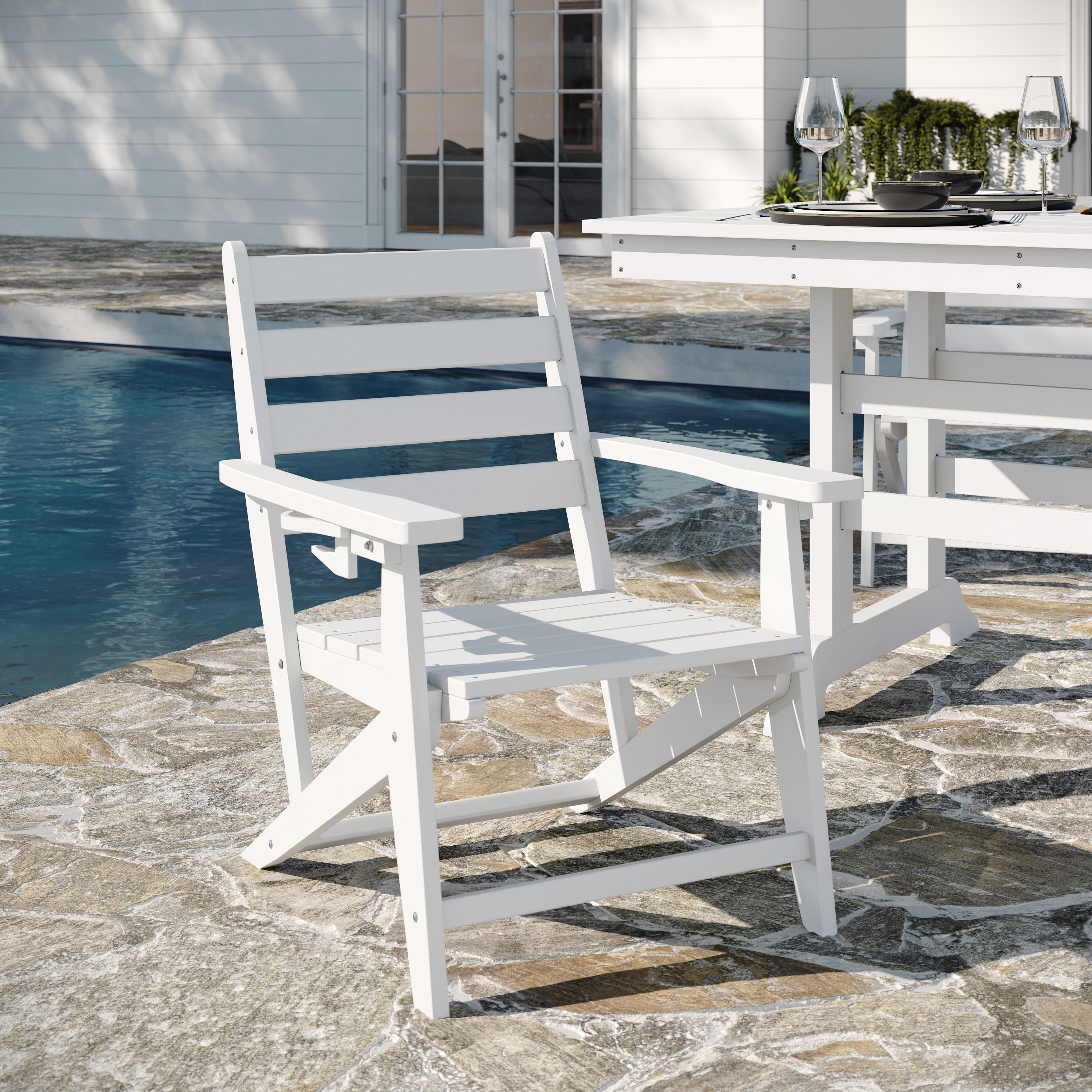 Tolleson Adirondack Dining Chair with Fold Out Cup Holder, Weather Resistant Recycled HDPE Adirondack Chair