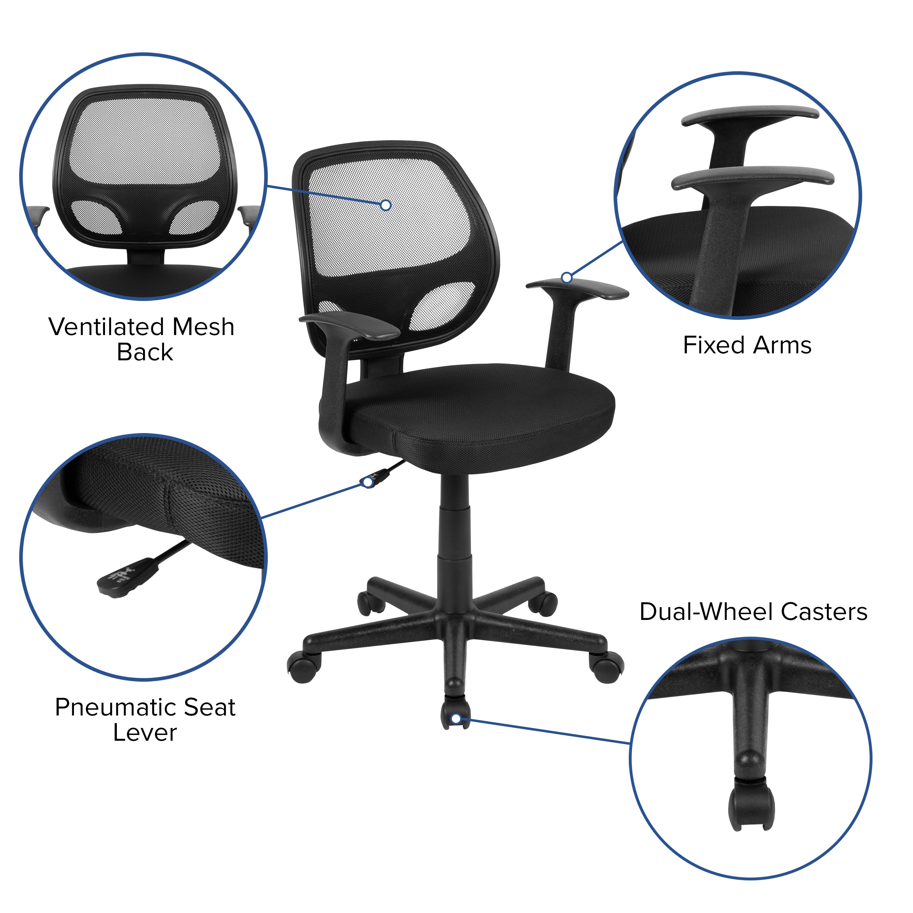 Flash Fundamentals Mid-Back Mesh Swivel Ergonomic Task Office Chair with Arms