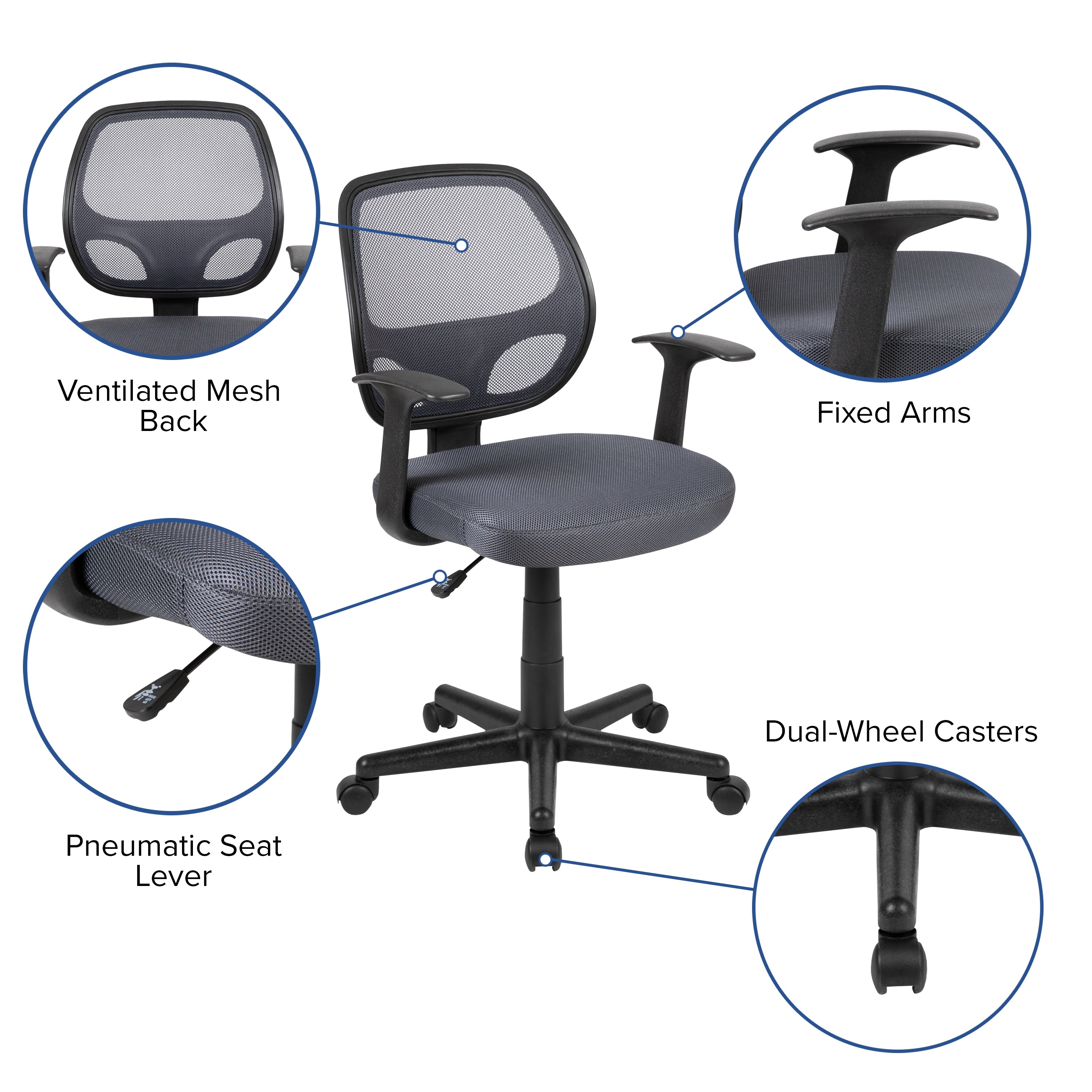Flash Fundamentals Mid-Back Mesh Swivel Ergonomic Task Office Chair with Arms
