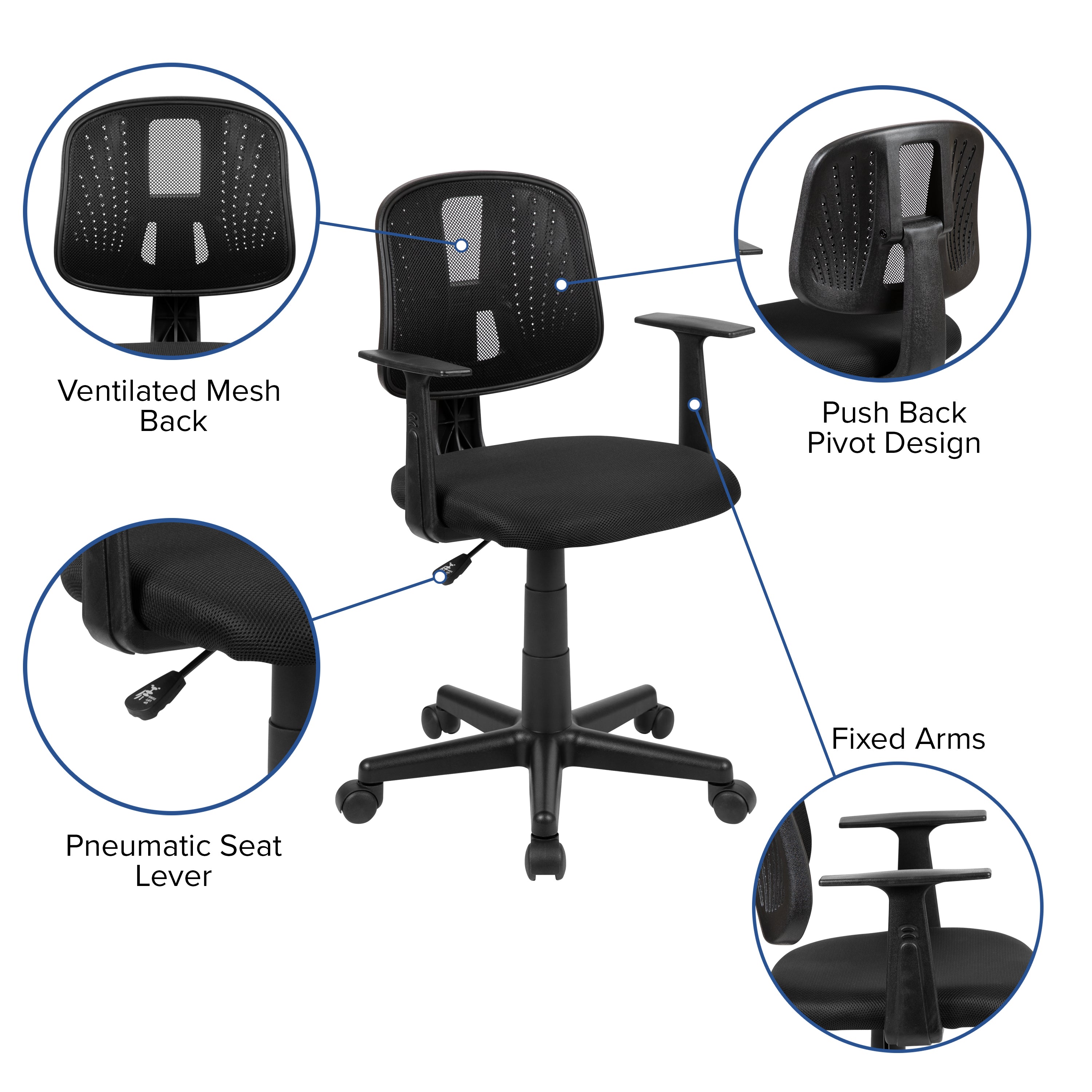 Flash Fundamentals Mid-Back Mesh Swivel Task Office Chair with Pivot Back and Arms