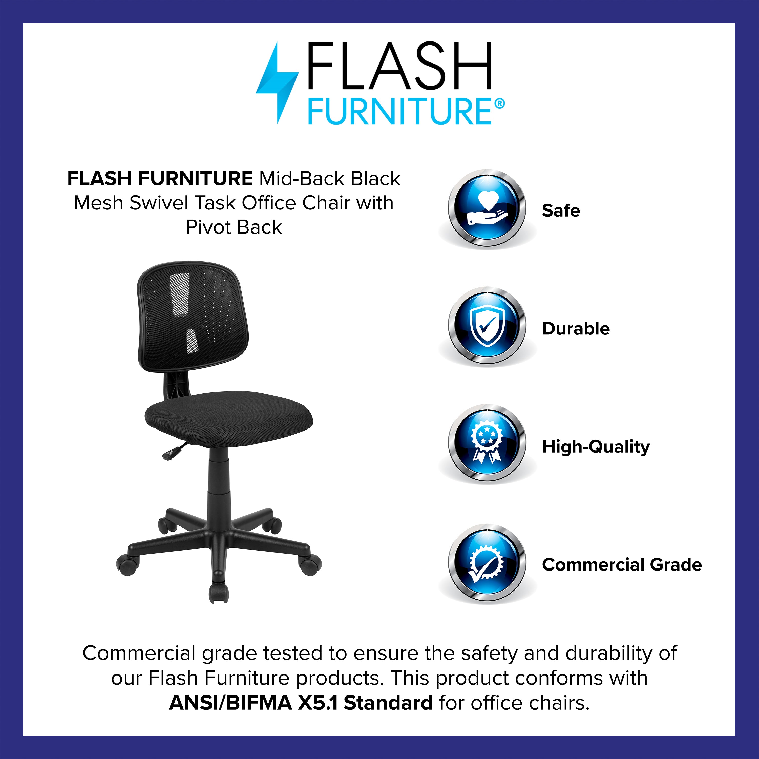 Flash Fundamentals Mid-Back Mesh Swivel Task Office Chair with Pivot Back-Mesh Task Office Chair-Flash Furniture-Wall2Wall Furnishings