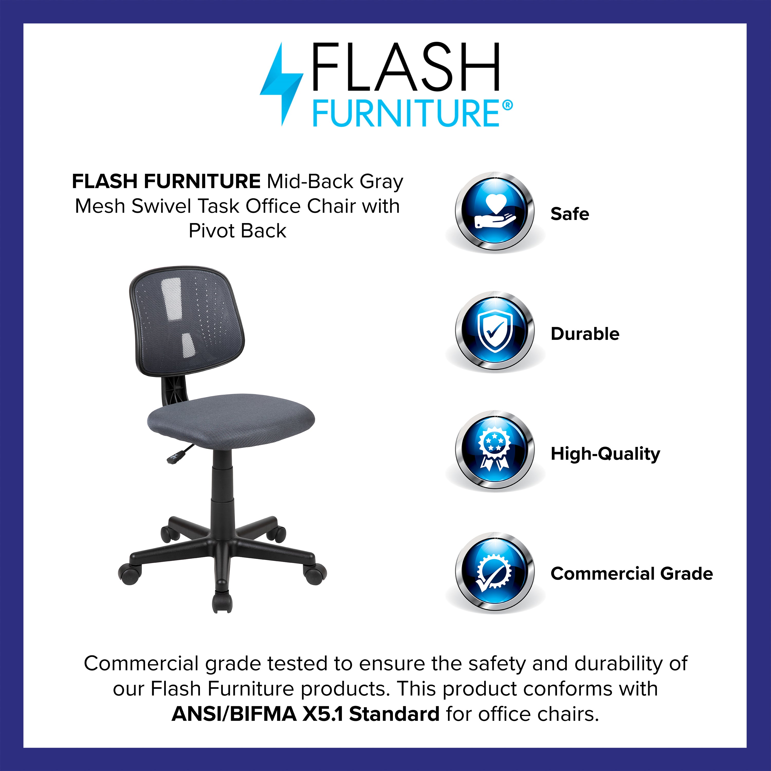 Flash Fundamentals Mid-Back Mesh Swivel Task Office Chair with Pivot Back