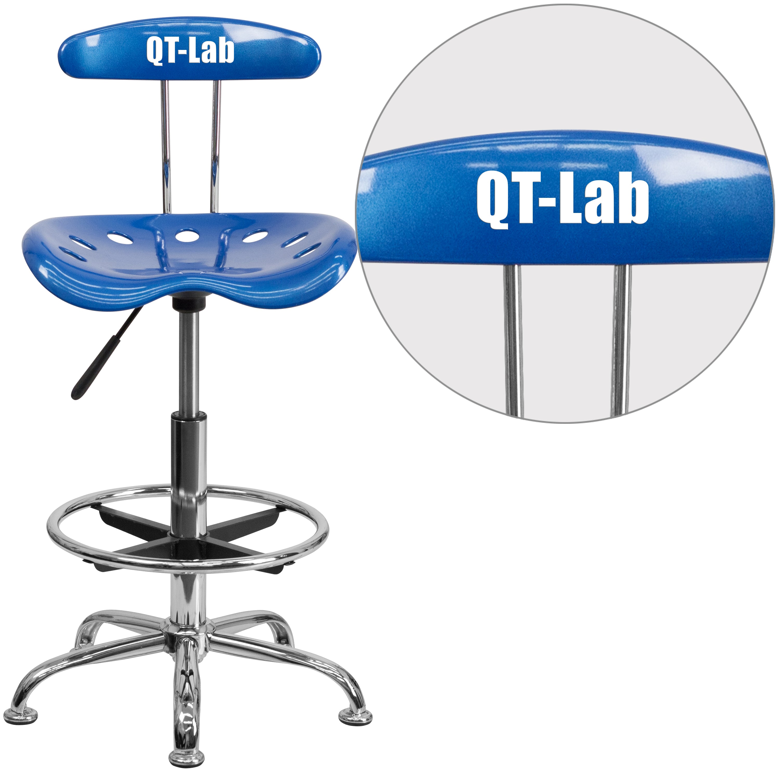 Personalized Vibrant Chrome Drafting Stool with Tractor Seat-Plastic Tractor Drafting Stools-Flash Furniture-Wall2Wall Furnishings