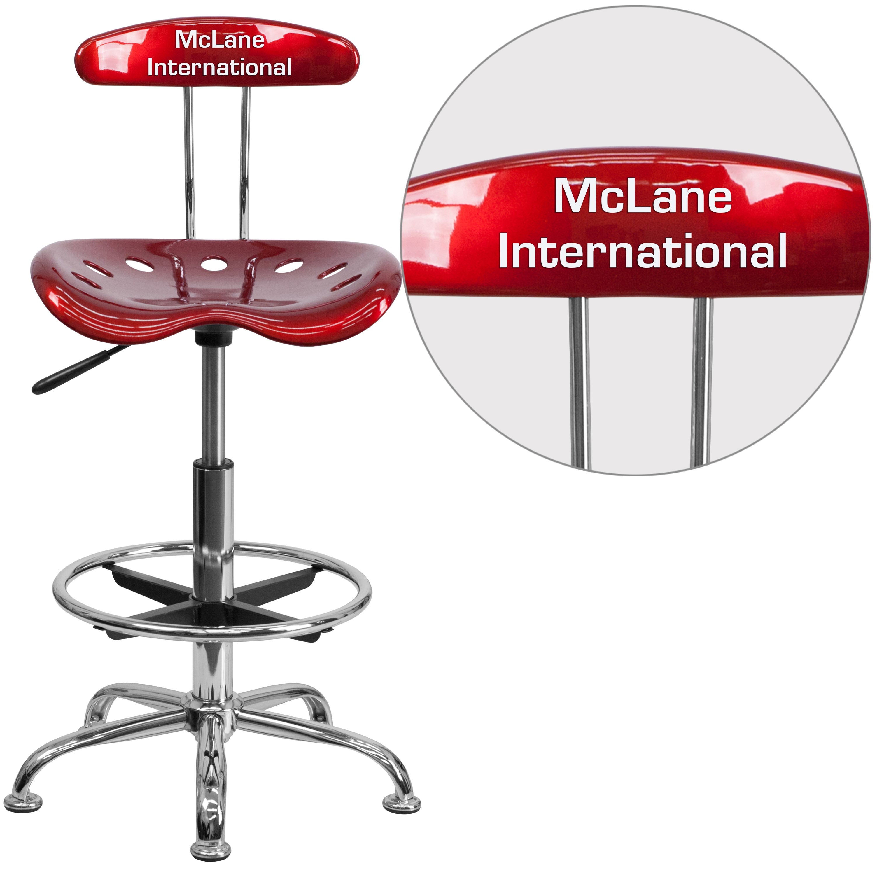 Personalized Vibrant Chrome Drafting Stool with Tractor Seat-Plastic Tractor Drafting Stools-Flash Furniture-Wall2Wall Furnishings