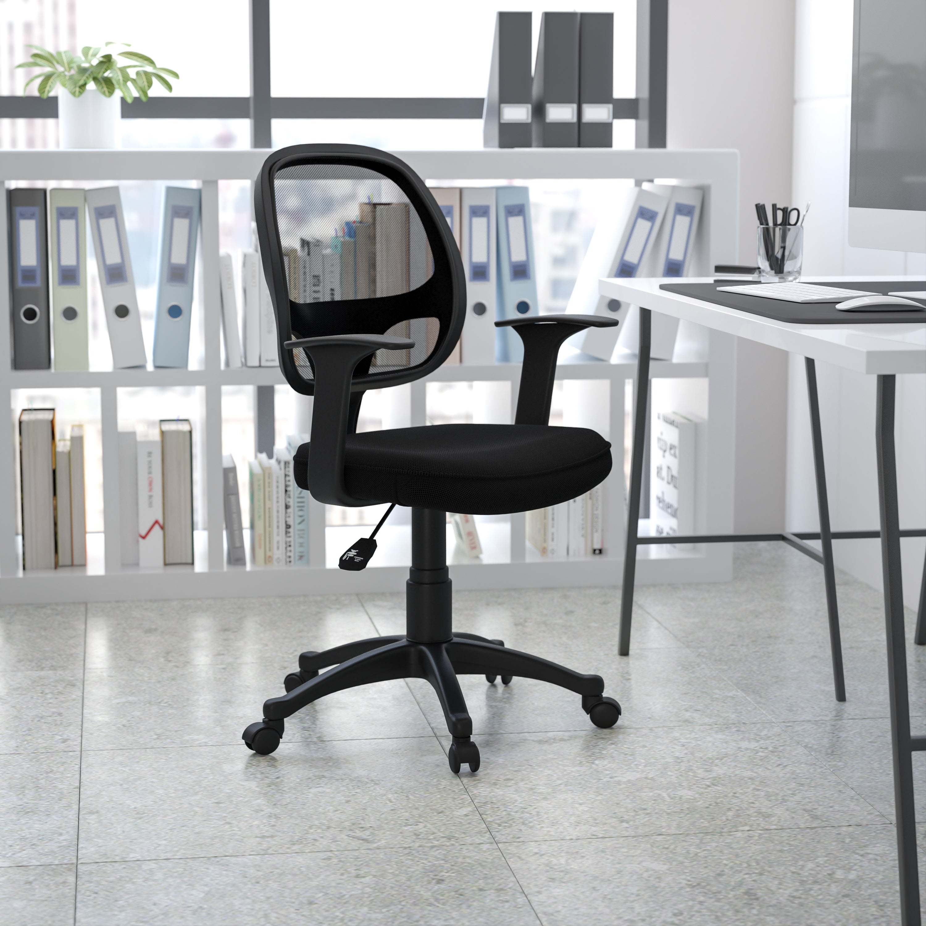 Mid-Back Mesh Swivel Task Office Chair with T-Arms-Office Chair-Flash Furniture-Wall2Wall Furnishings