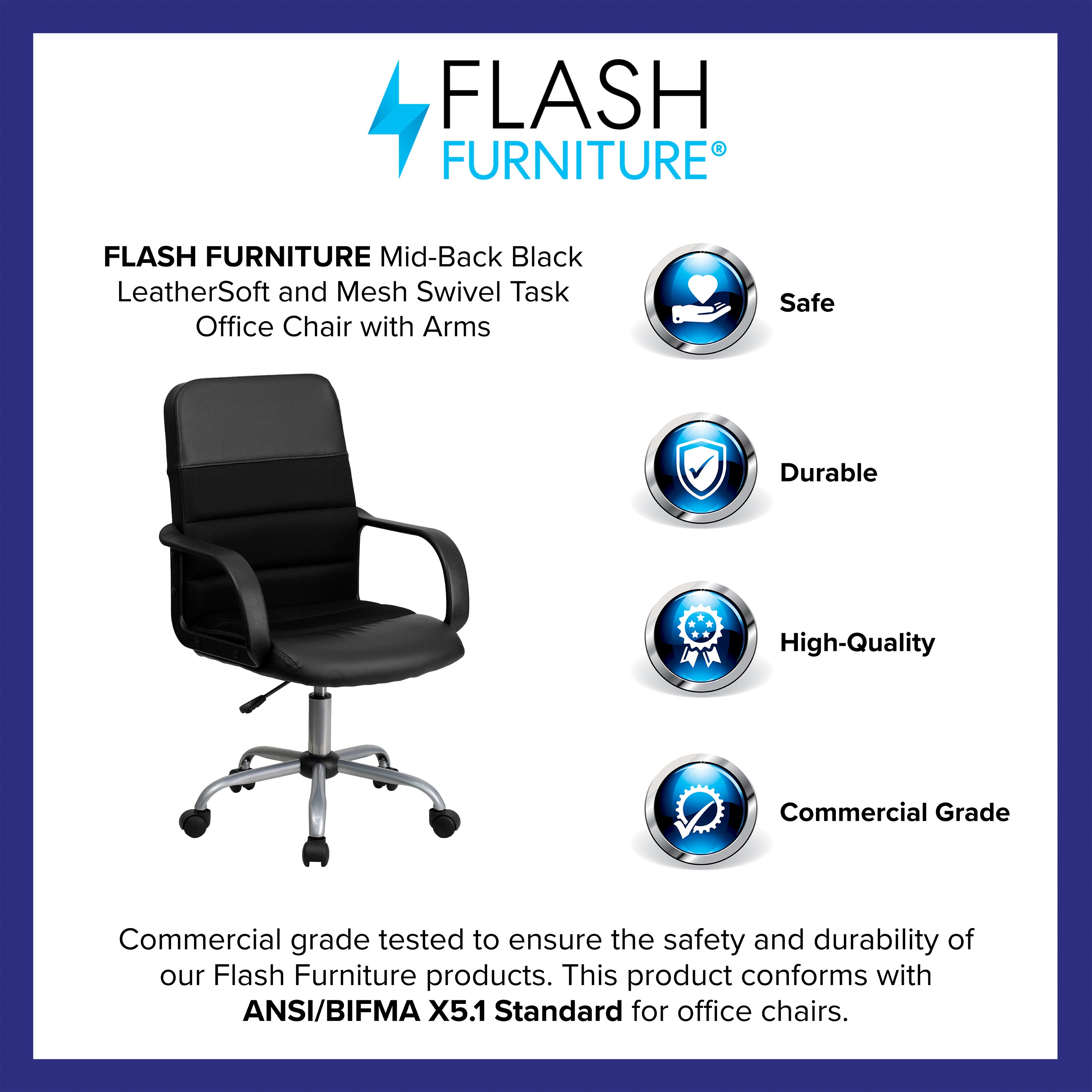 Mid-Back LeatherSoft and Mesh Swivel Task Office Chair with Arms