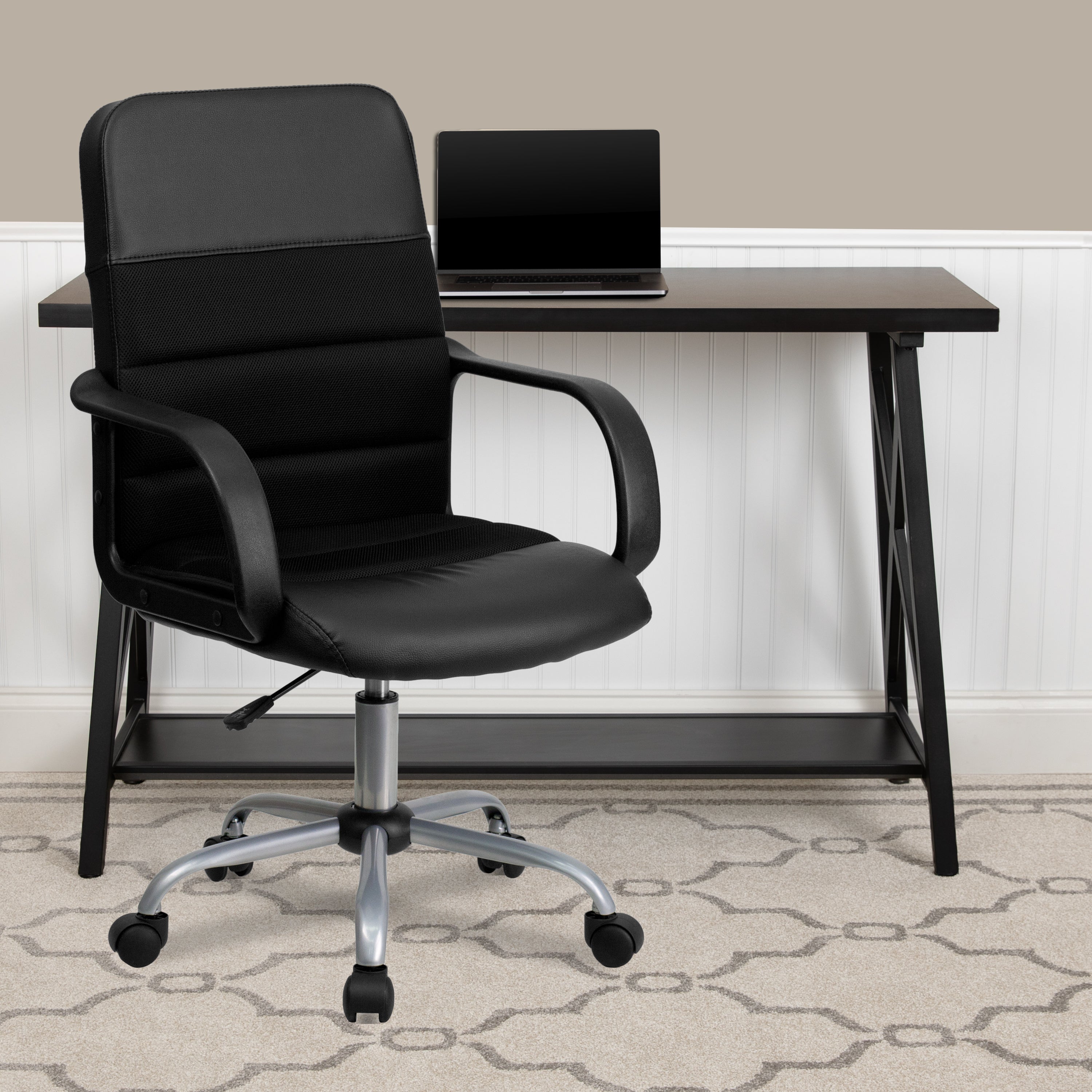 Mid-Back LeatherSoft and Mesh Swivel Task Office Chair with Arms-Office Chair-Flash Furniture-Wall2Wall Furnishings
