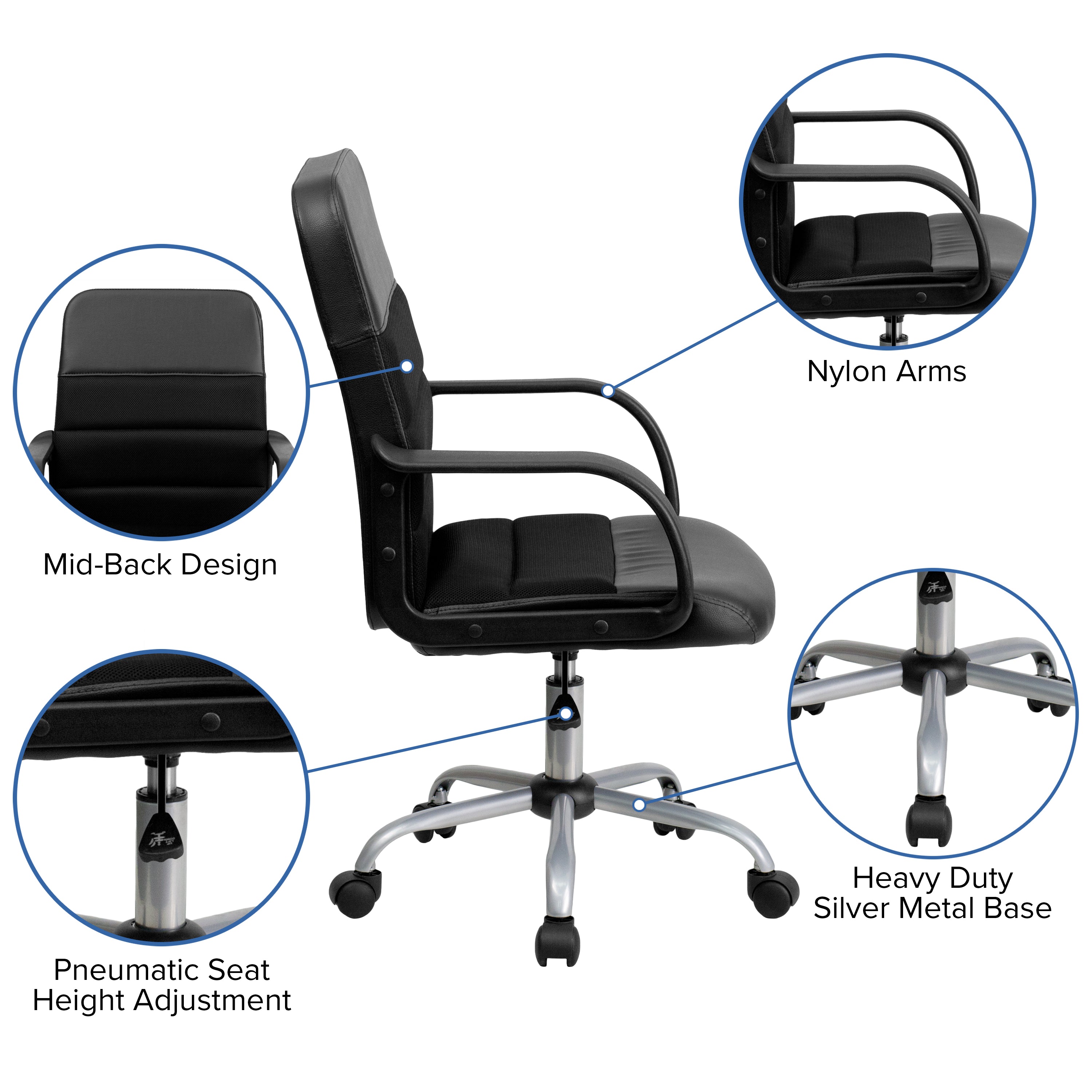 Mid-Back LeatherSoft and Mesh Swivel Task Office Chair with Arms