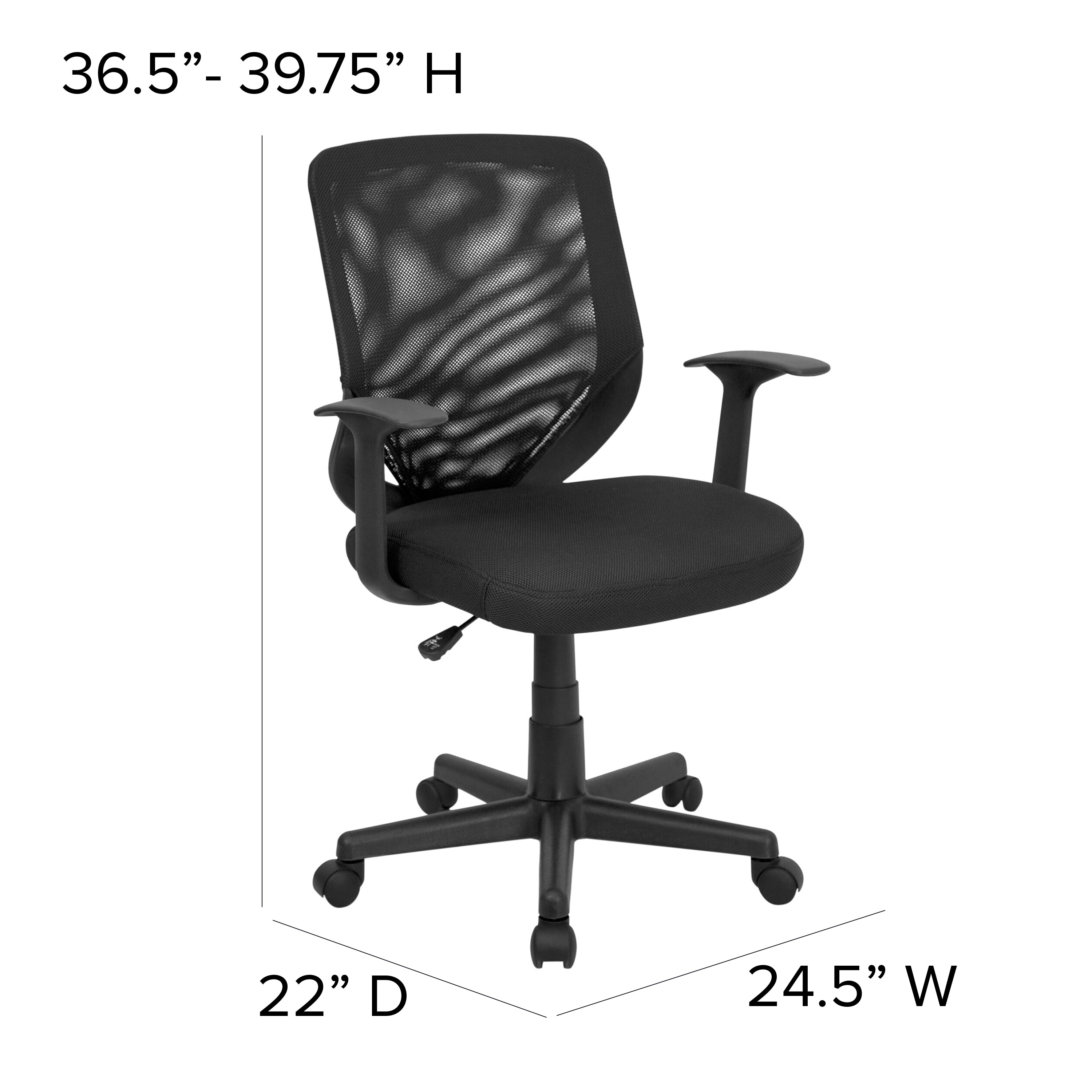 Mid-Back Mesh Tapered Back Swivel Task Office Chair with T-Arms