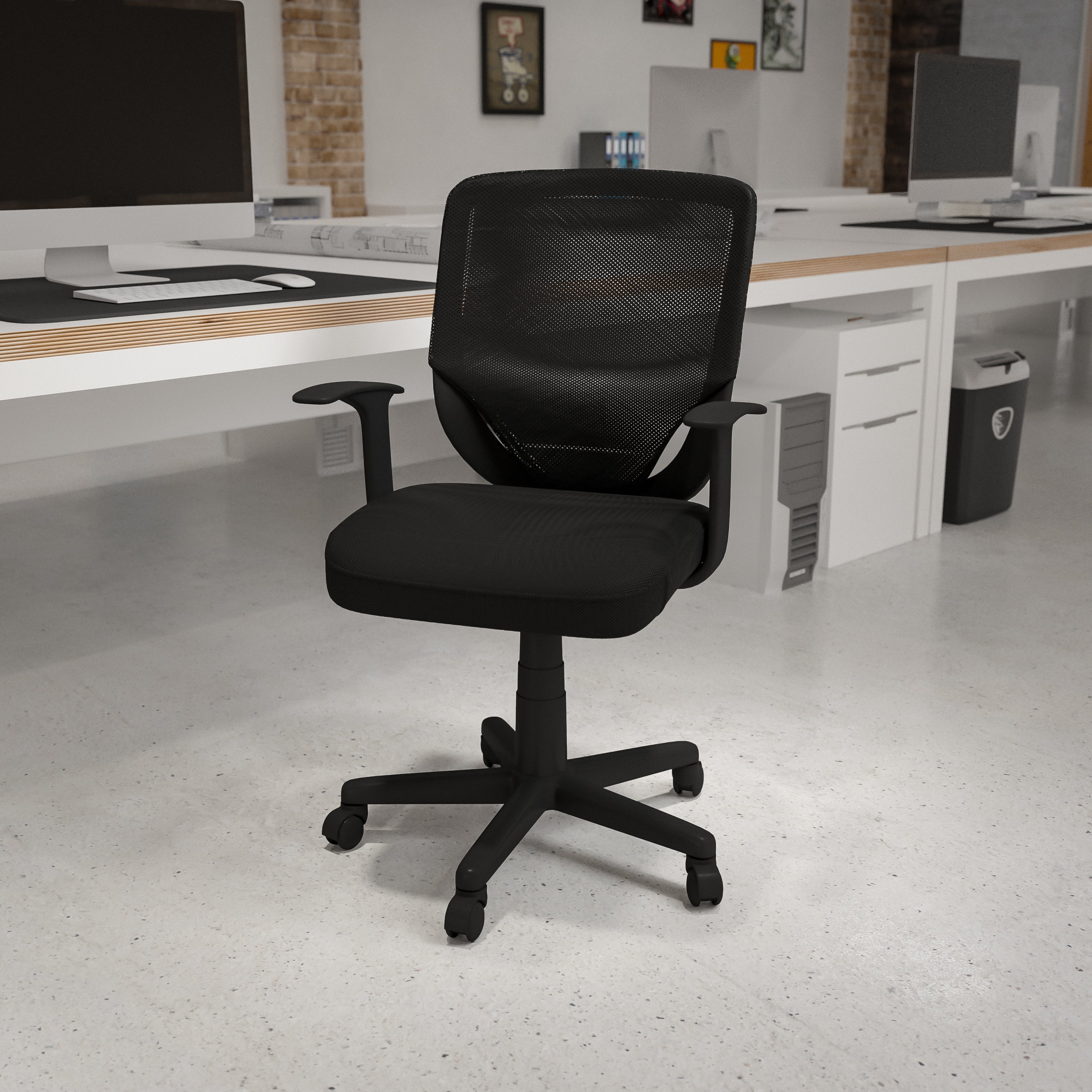 Mid-Back Mesh Tapered Back Swivel Task Office Chair with T-Arms-Office Chair-Flash Furniture-Wall2Wall Furnishings