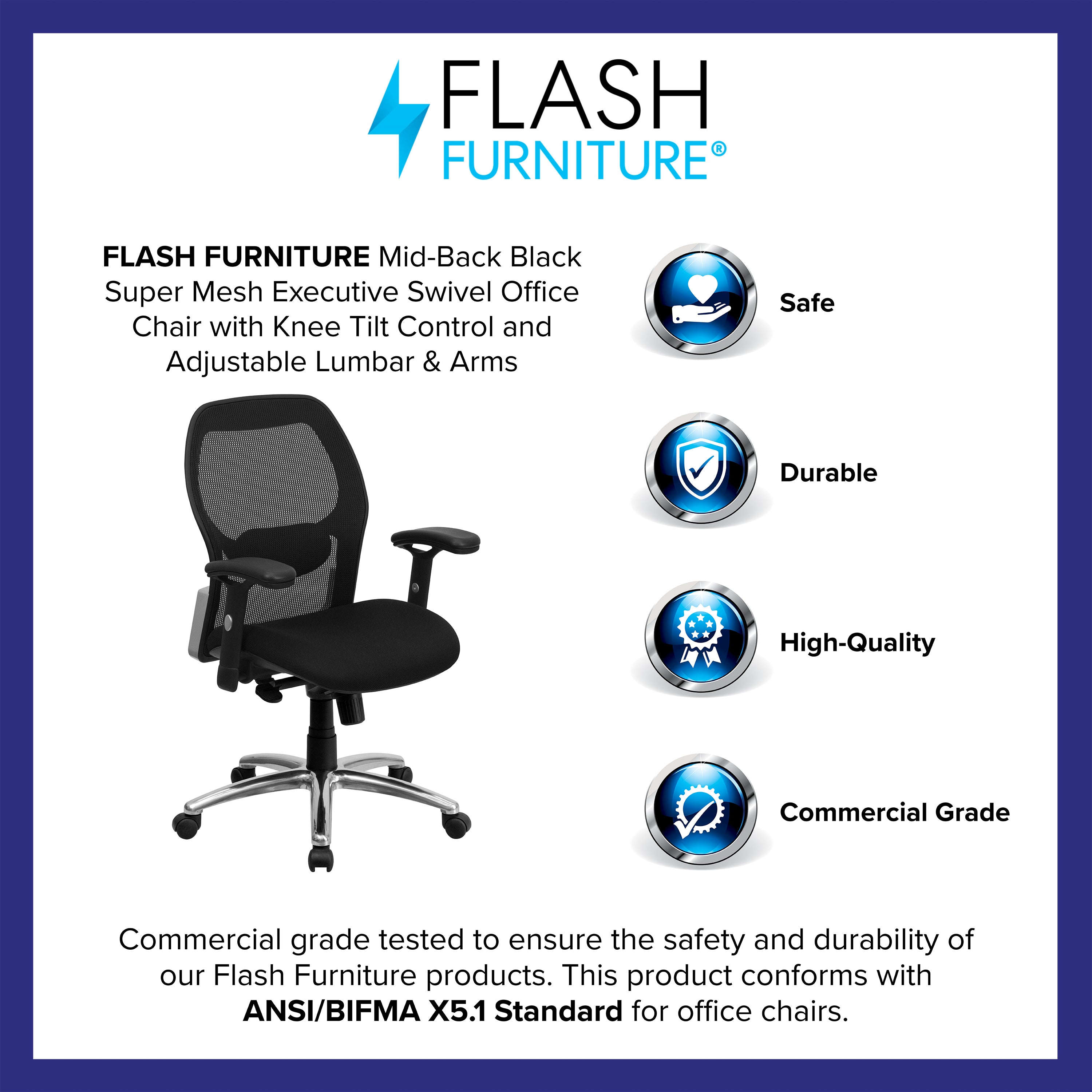 Mid-Back Super Mesh Executive Swivel Office Chair with Knee Tilt Control and Adjustable Arms-Office Chair-Flash Furniture-Wall2Wall Furnishings