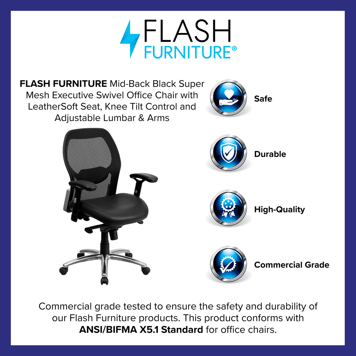 Mid-Back Super Mesh Executive Swivel Office Chair with Knee Tilt Control and Adjustable Arms
