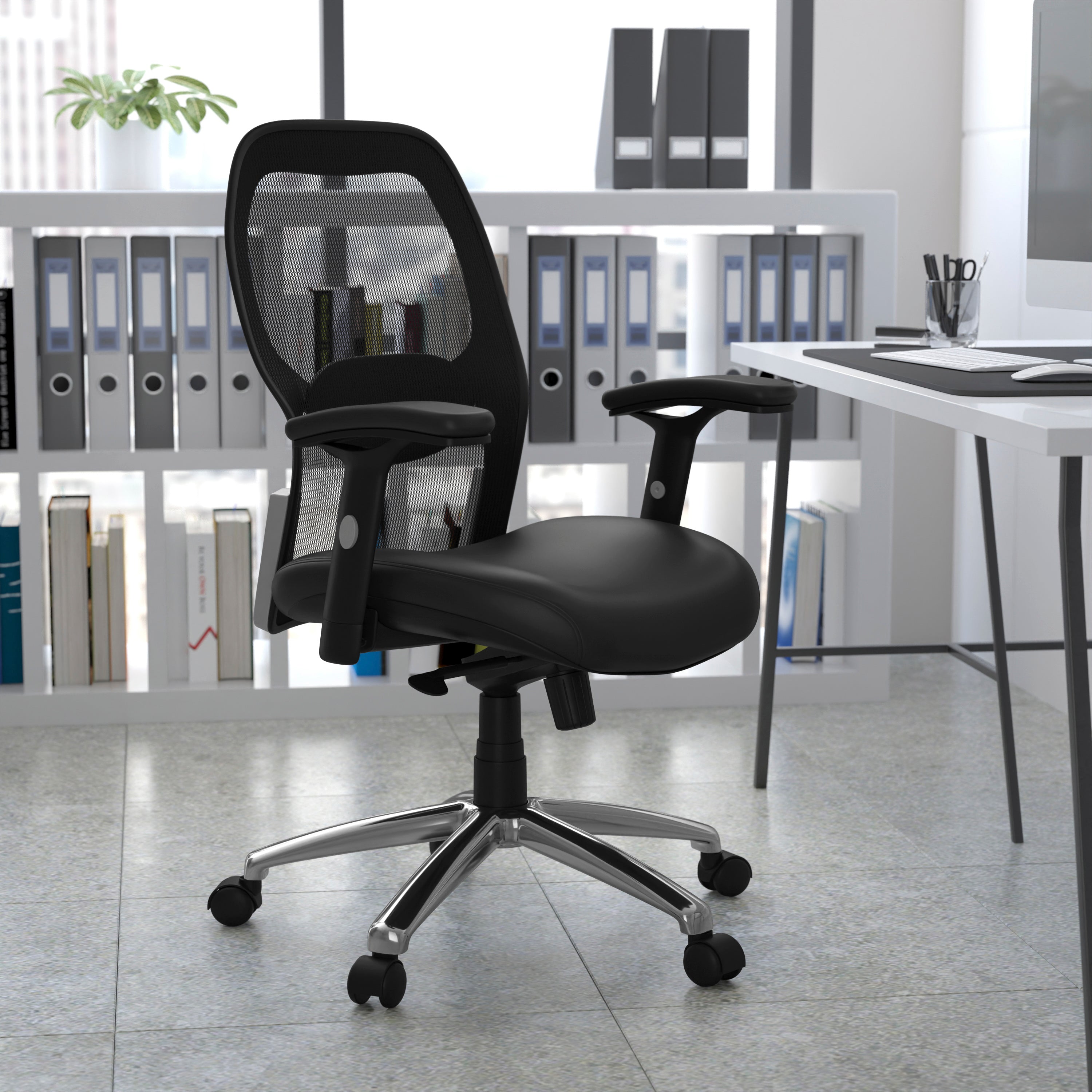 Mid-Back Super Mesh Executive Swivel Office Chair with Knee Tilt Control and Adjustable Arms-Office Chair-Flash Furniture-Wall2Wall Furnishings
