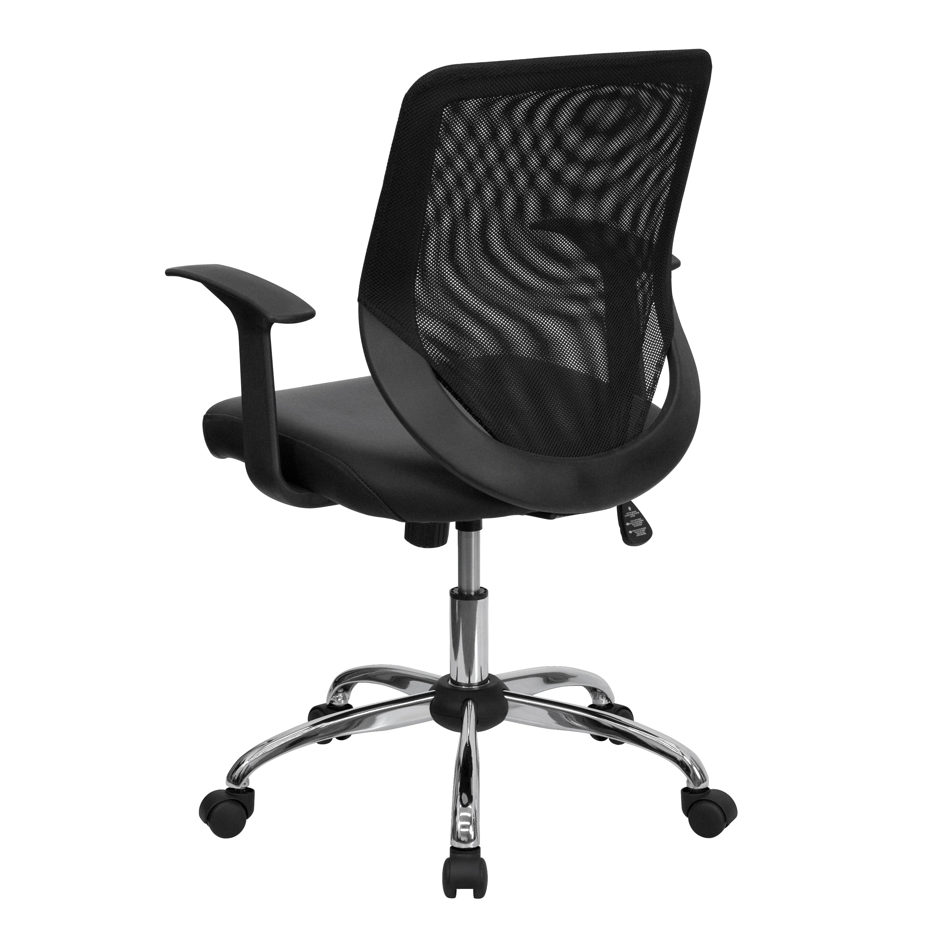 Mid-Back Mesh Tapered Back Swivel Task Office Chair with LeatherSoft Seat, Chrome Base and T-Arms-Office Chair-Flash Furniture-Wall2Wall Furnishings