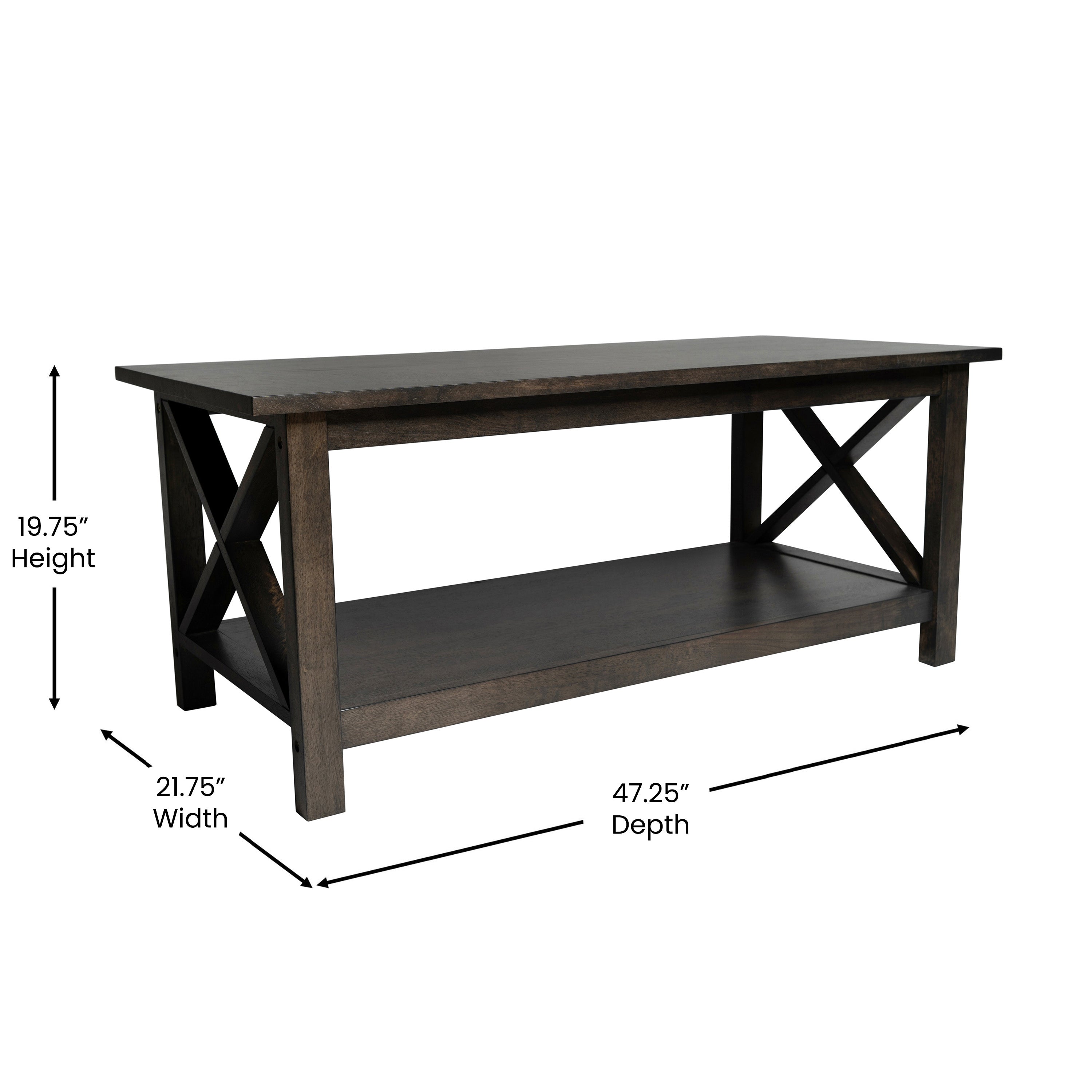 Jasper Farmhouse Style Solid Wood Coffee Table with Traditional Crisscross Accents