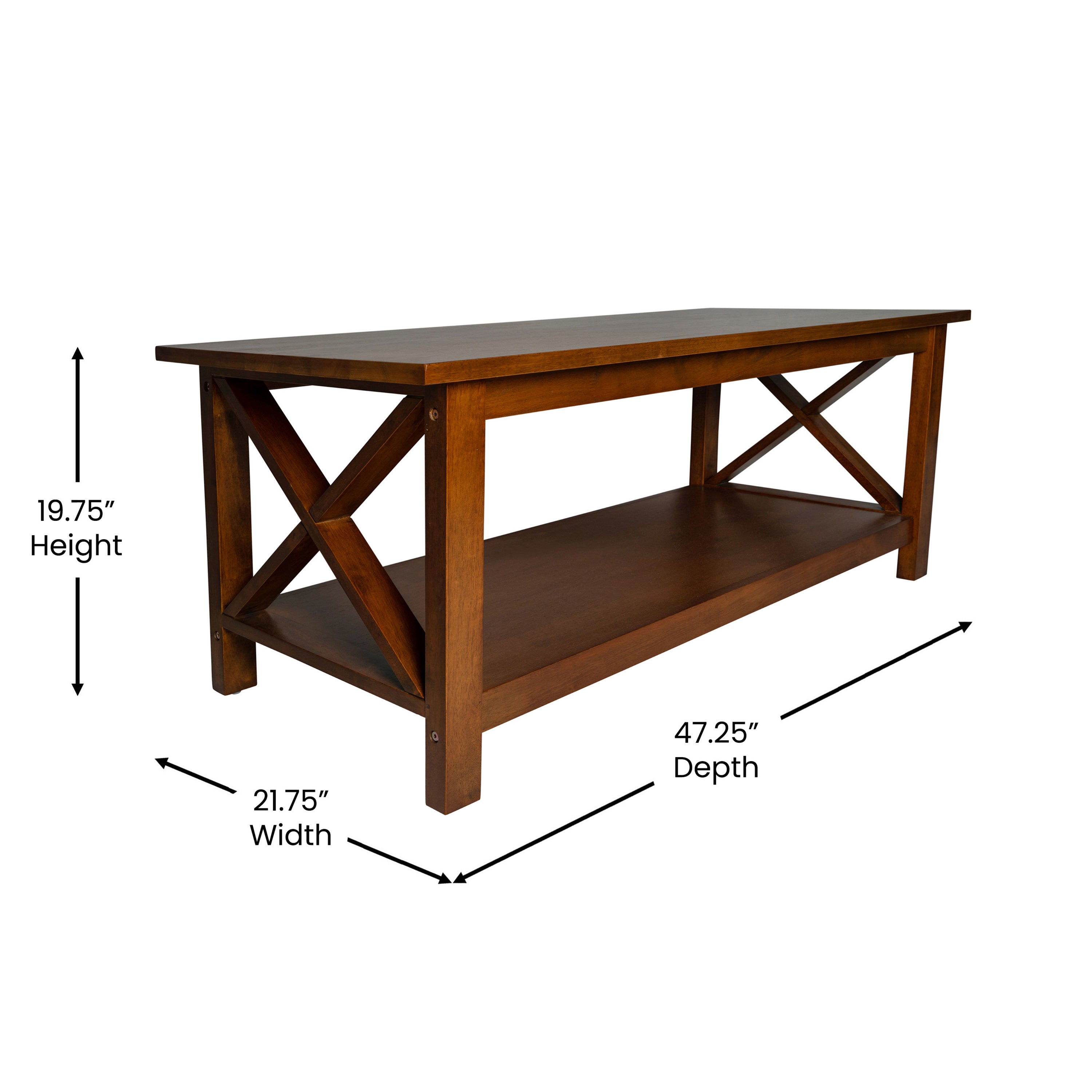 Jasper Farmhouse Style Solid Wood Coffee Table with Traditional Crisscross Accents