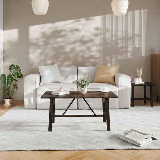 Eli Solid Wood Farmhouse Coffee Table, Trestle Style Accent Table