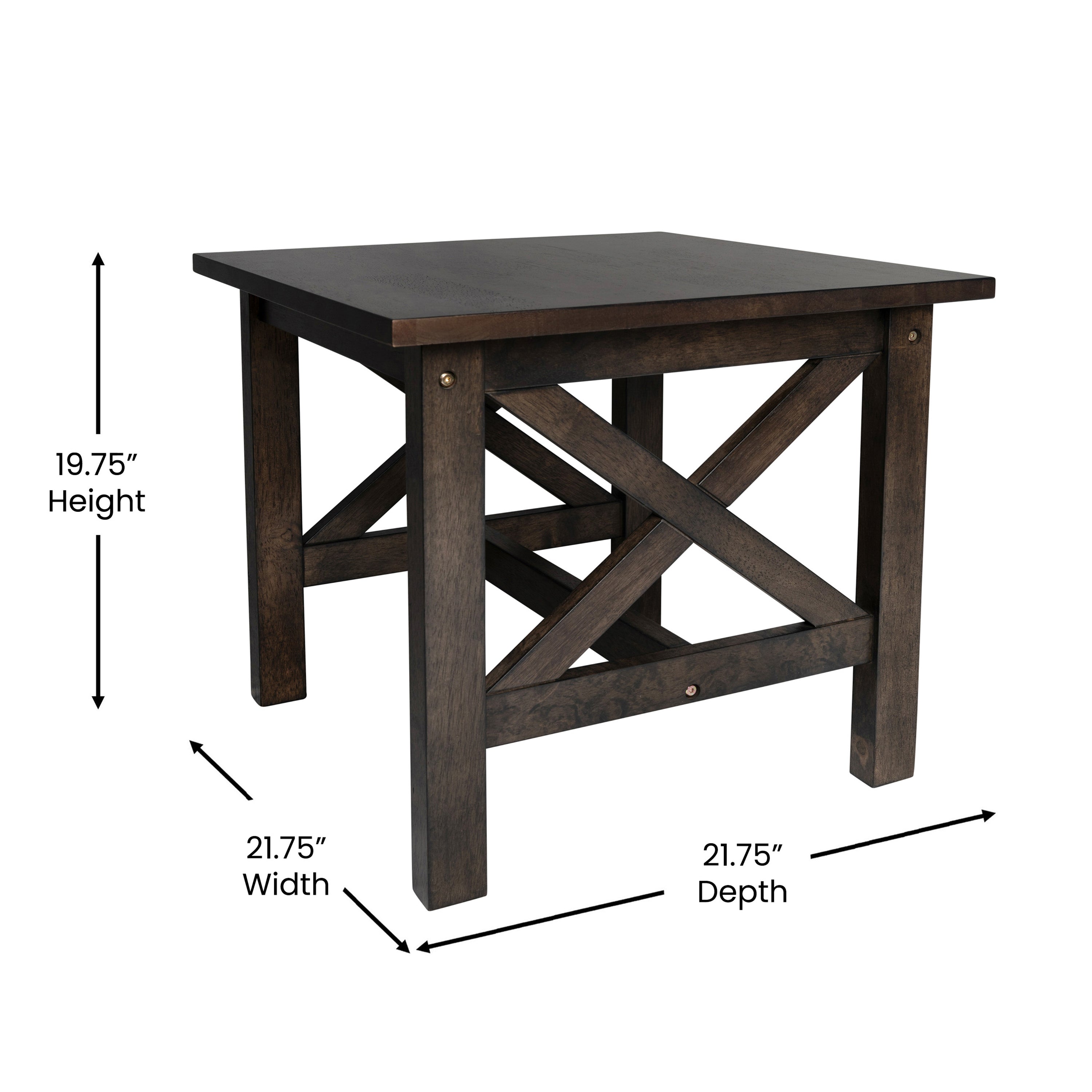 Jasper Farmhouse Style Solid Wood End Table with Traditional Crisscross Accents