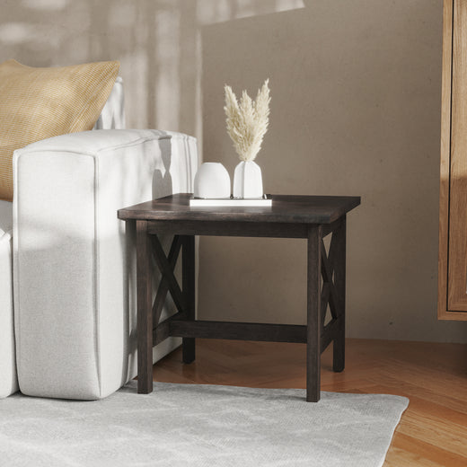 Jasper Farmhouse Style Solid Wood End Table with Traditional Crisscross Accents