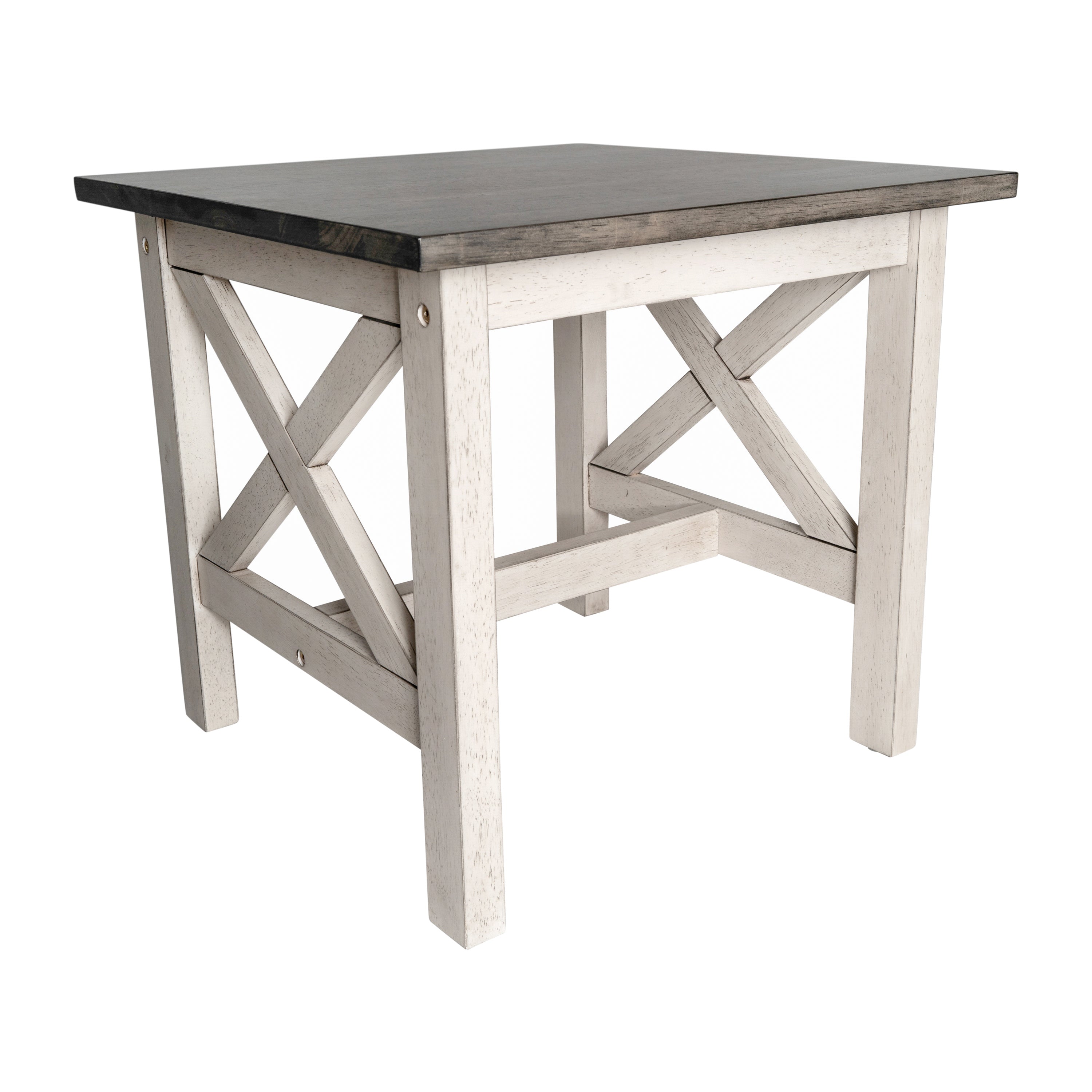 Jasper Farmhouse Style Solid Wood End Table with Traditional Crisscross Accents