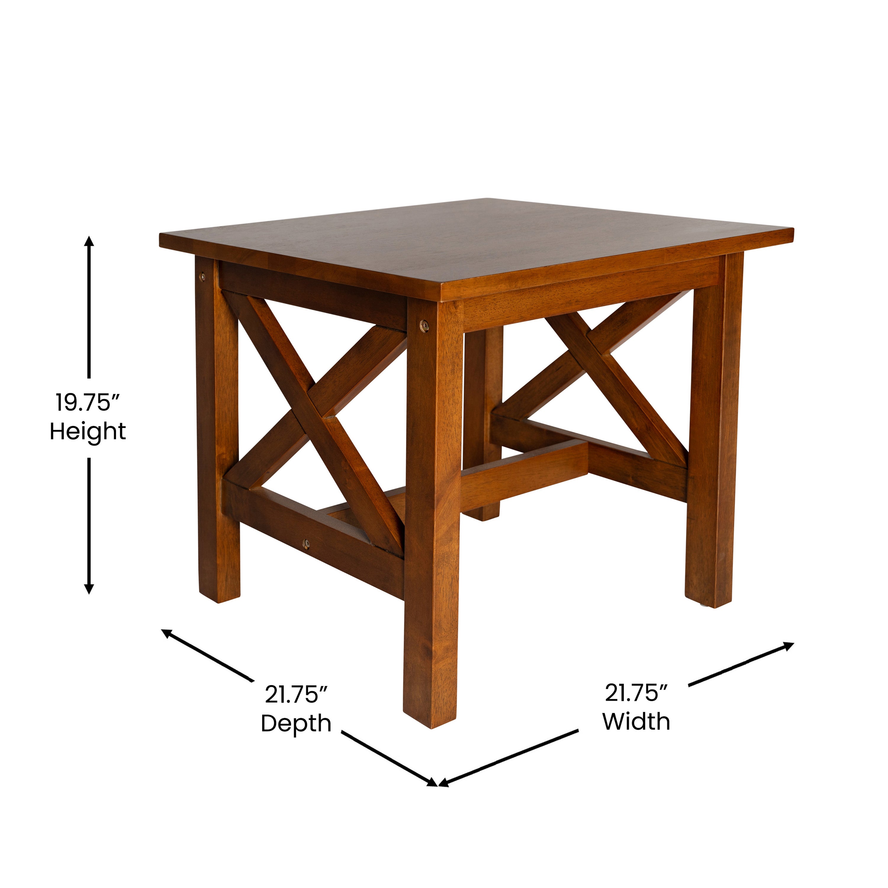 Jasper Farmhouse Style Solid Wood End Table with Traditional Crisscross Accents