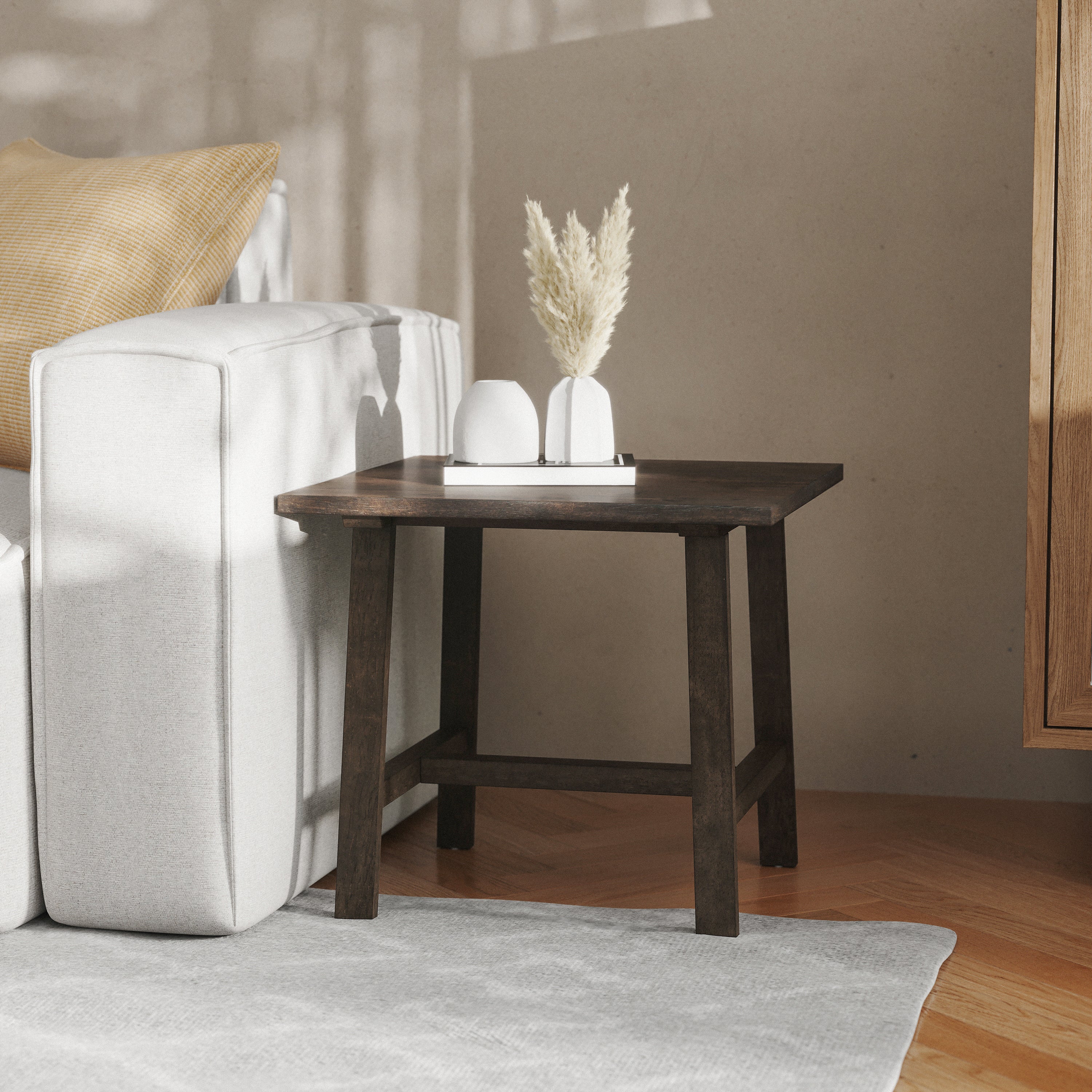 Eli Solid Wood Farmhouse End Table, Trestle Style Accent Table