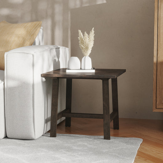 Eli Solid Wood Farmhouse End Table, Trestle Style Accent Table
