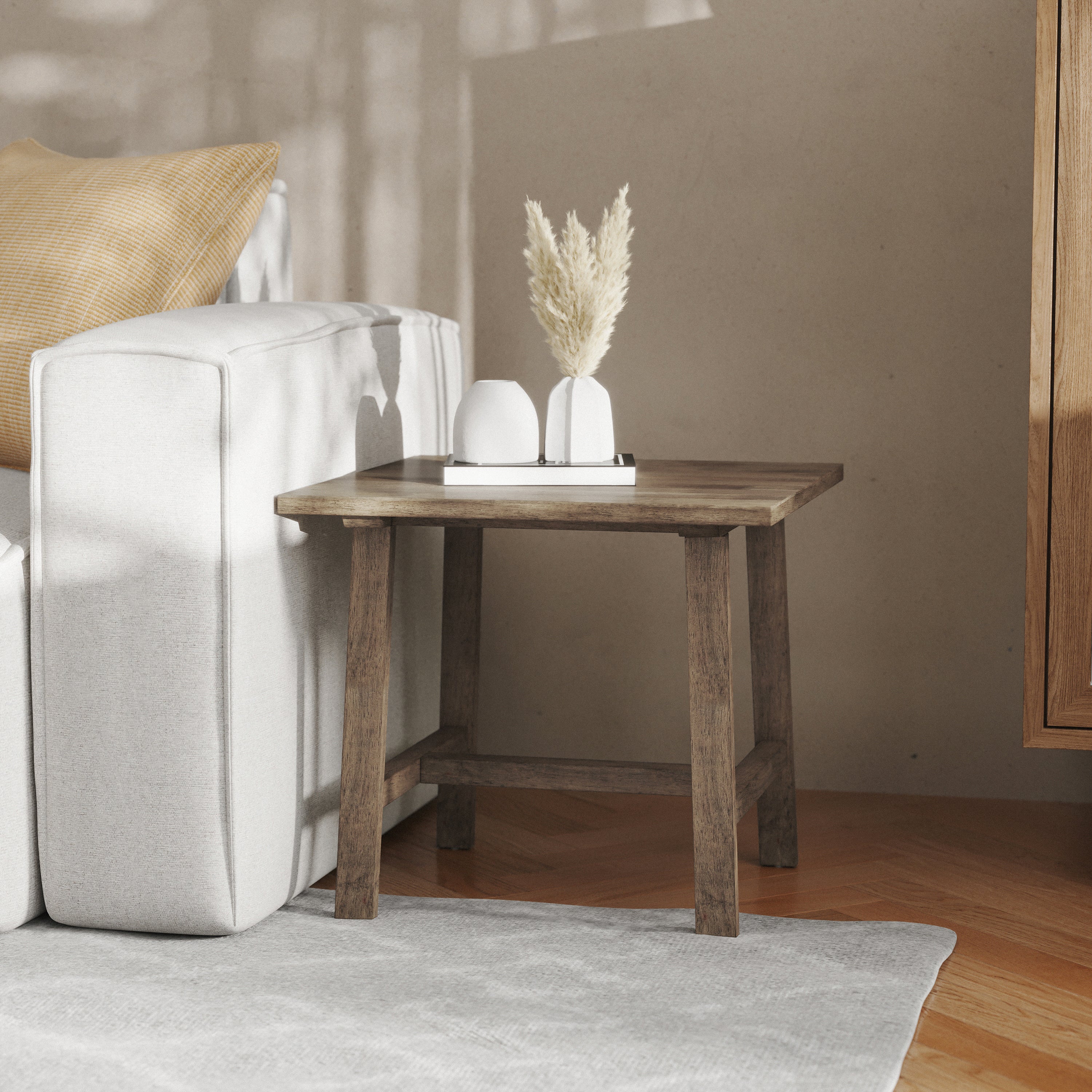 Eli Solid Wood Farmhouse End Table, Trestle Style Accent Table