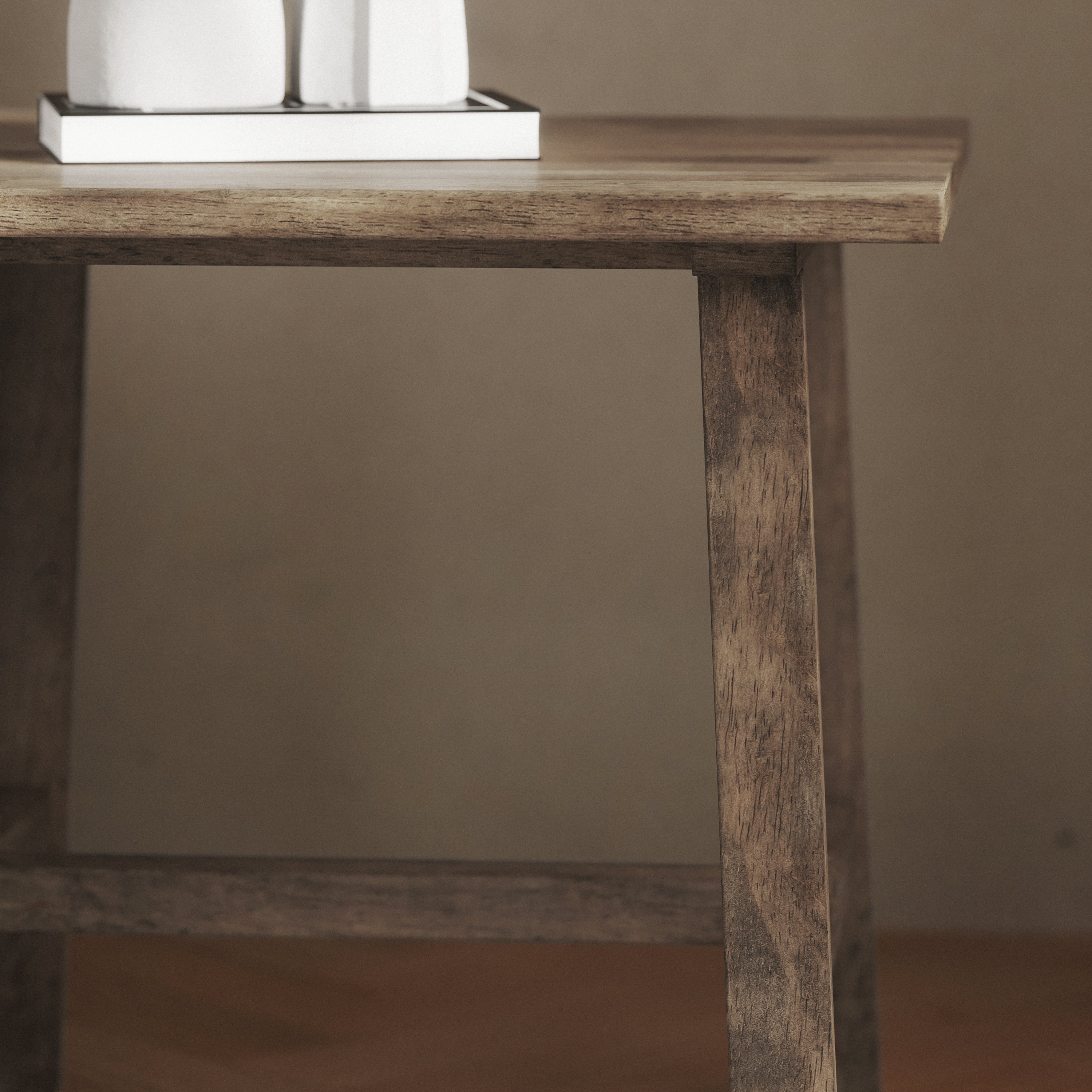 Eli Solid Wood Farmhouse End Table, Trestle Style Accent Table
