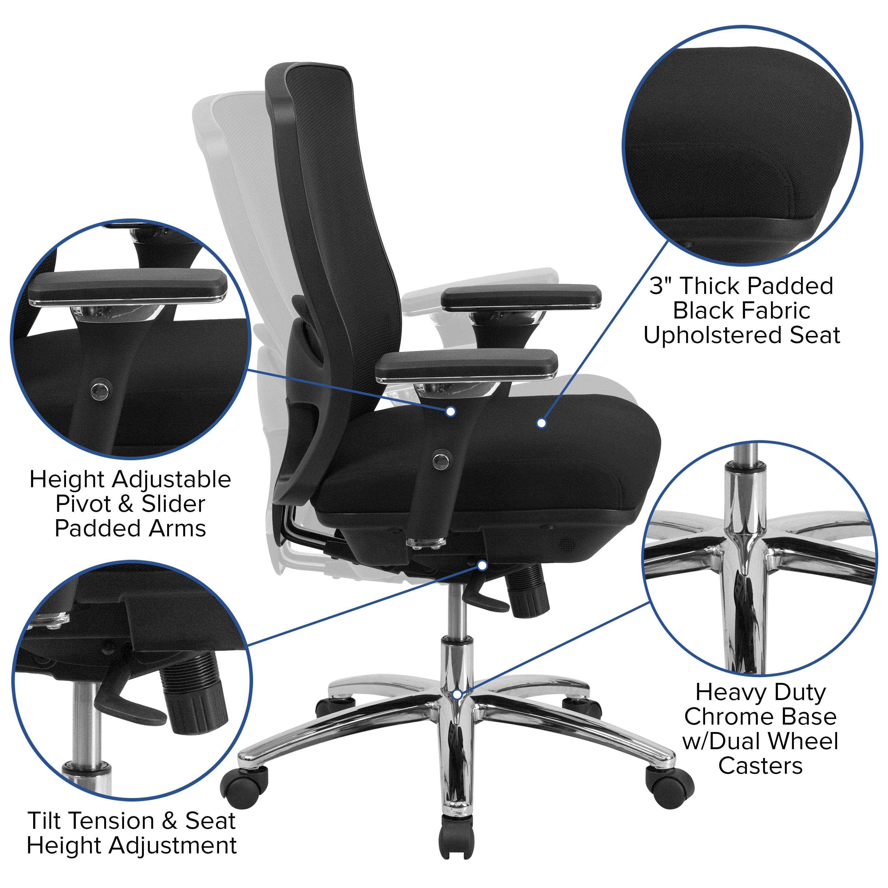 HERCULES Series 24/7 Intensive Use Big & Tall 350 lb. Rated Mesh Multifunction Swivel Ergonomic Office Chair with Synchro-Tilt-Big & Tall Office Chair-Flash Furniture-Wall2Wall Furnishings