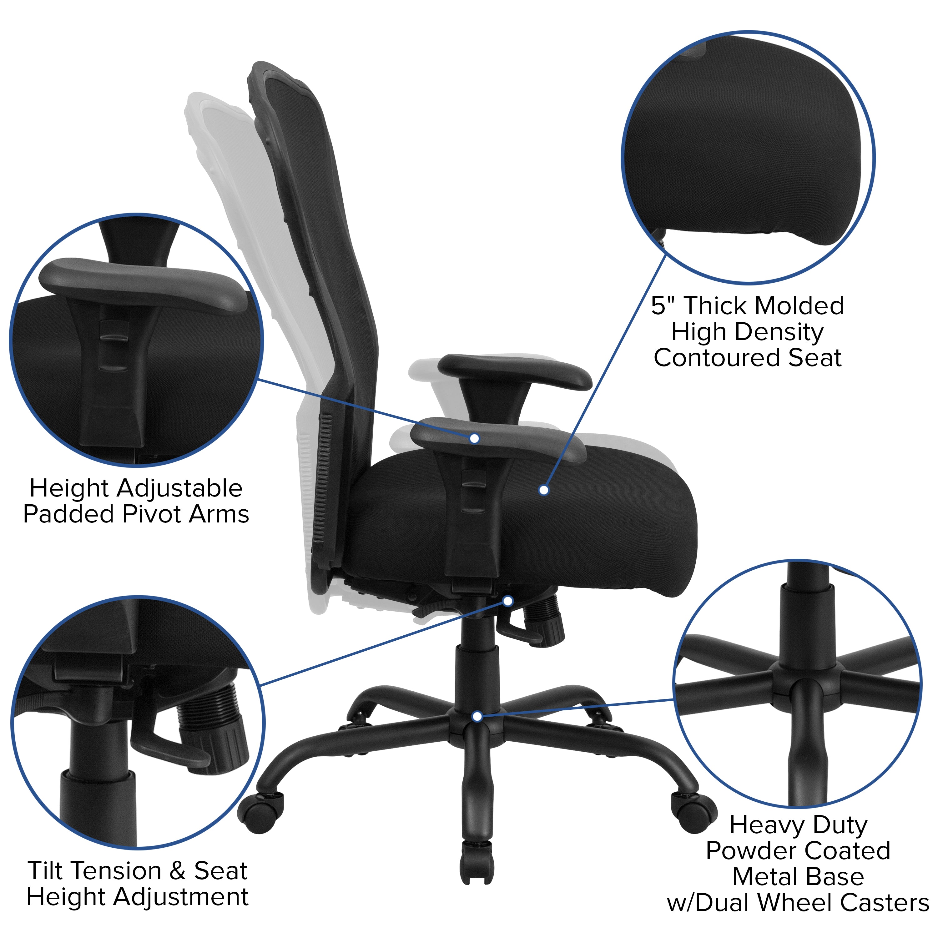 HERCULES Series 24/7 Intensive Use Big & Tall 400 lb. Rated Mesh Multifunction Swivel Ergonomic Office Chair with Synchro-Tilt-Big & Tall Office Chair-Flash Furniture-Wall2Wall Furnishings