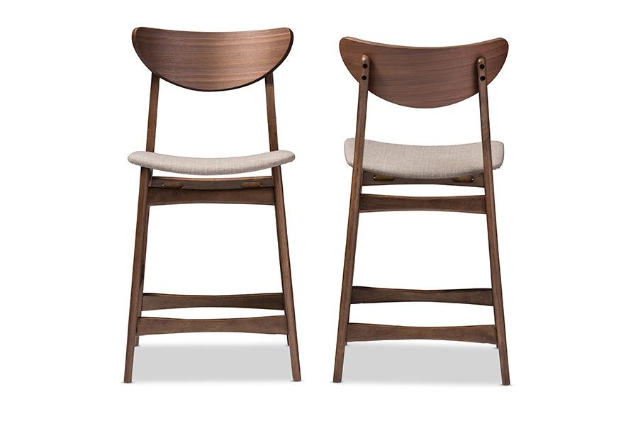 Latina Mid-century Retro Modern Scandinavian Style Light Fabric Upholstered Wood Finishing 24-Inches Counter Stool (Set of 2)