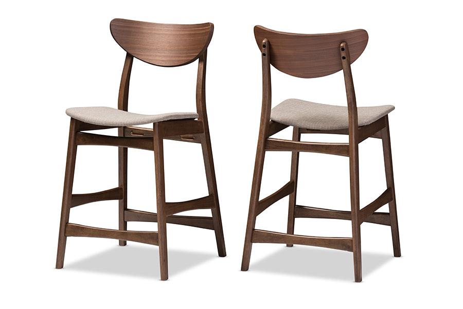 Latina Mid-century Retro Modern Scandinavian Style Light Fabric Upholstered Wood Finishing 24-Inches Counter Stool (Set of 2)